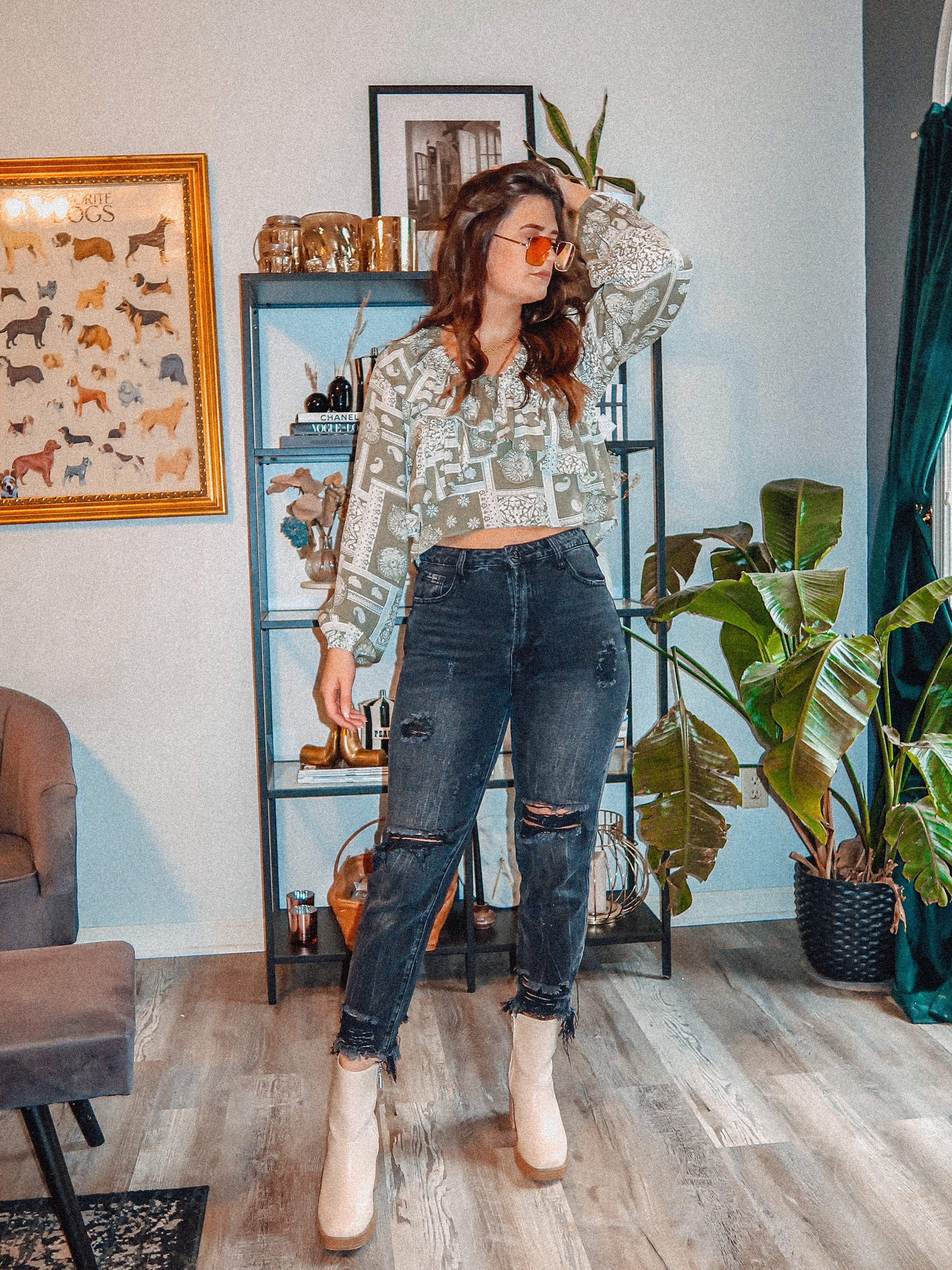 Bandana Print Ruffle Blouse