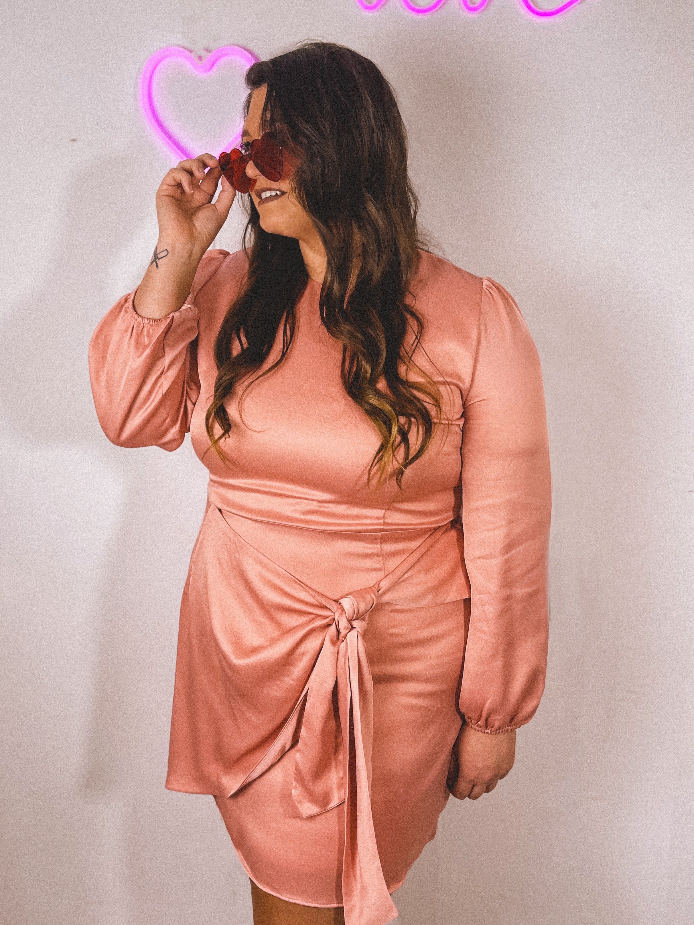 Tie Waist Satin Dress | Curvy
