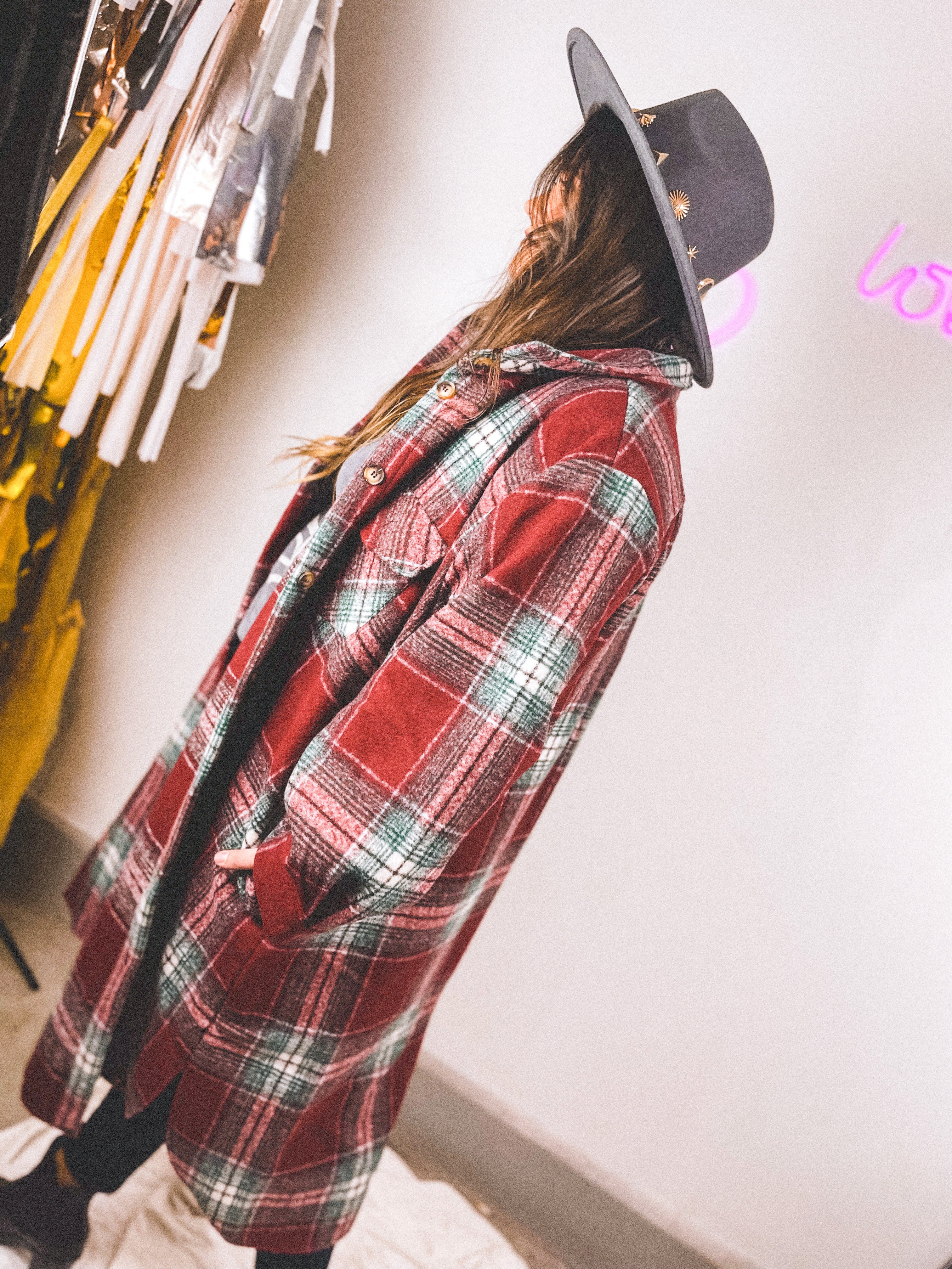 Plaid Long Shirt Jacket | Curvy