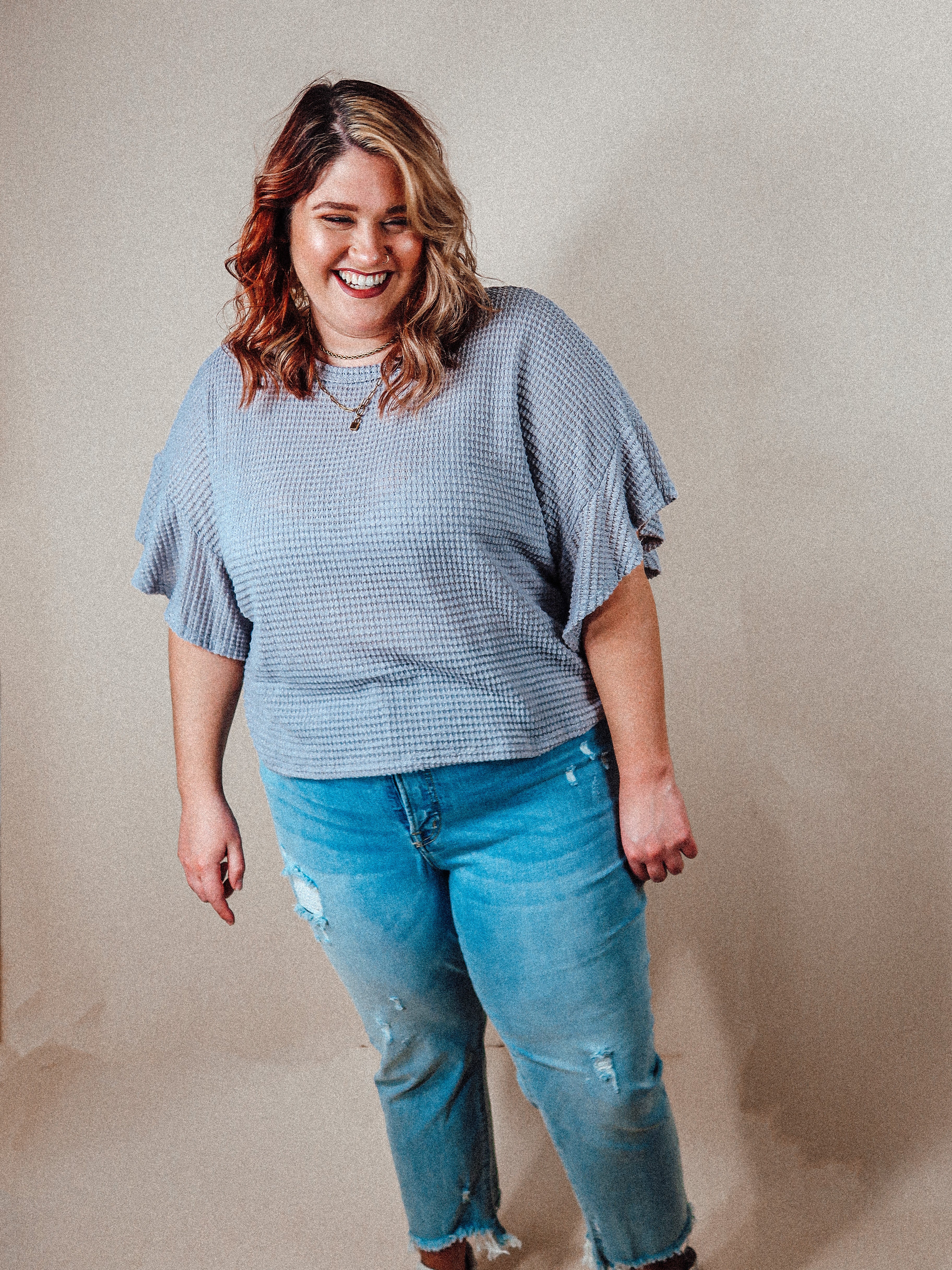 Waffle Knit Oversized Top | Curvy