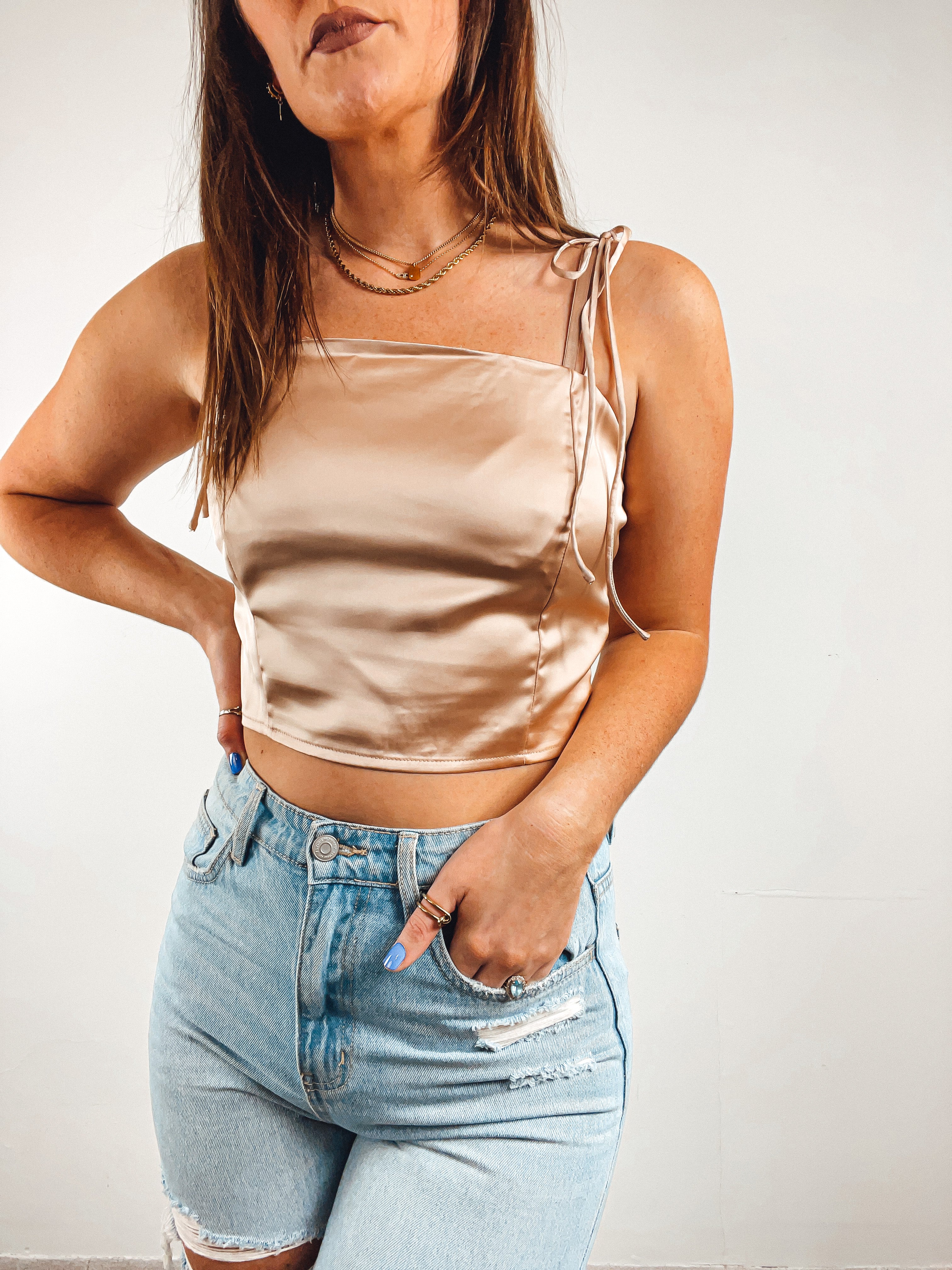Satin Tank with Tie Detail