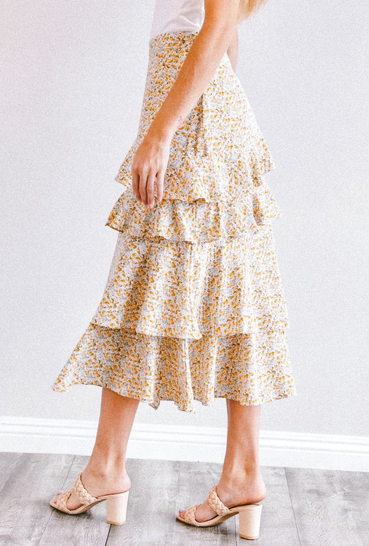 Ruffle Floral Midi Skirt