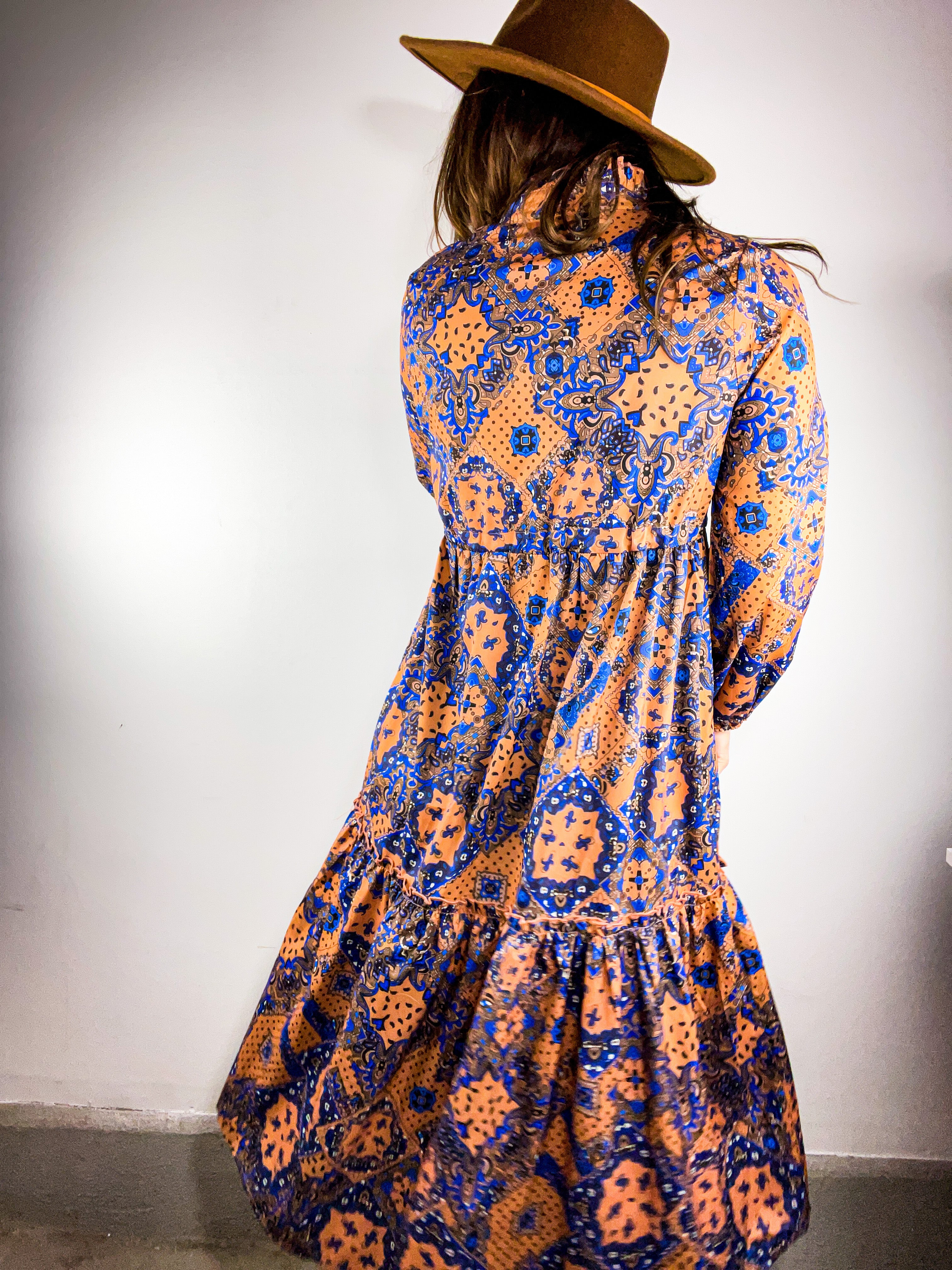 Vintage Print Ruffle Fall Dress