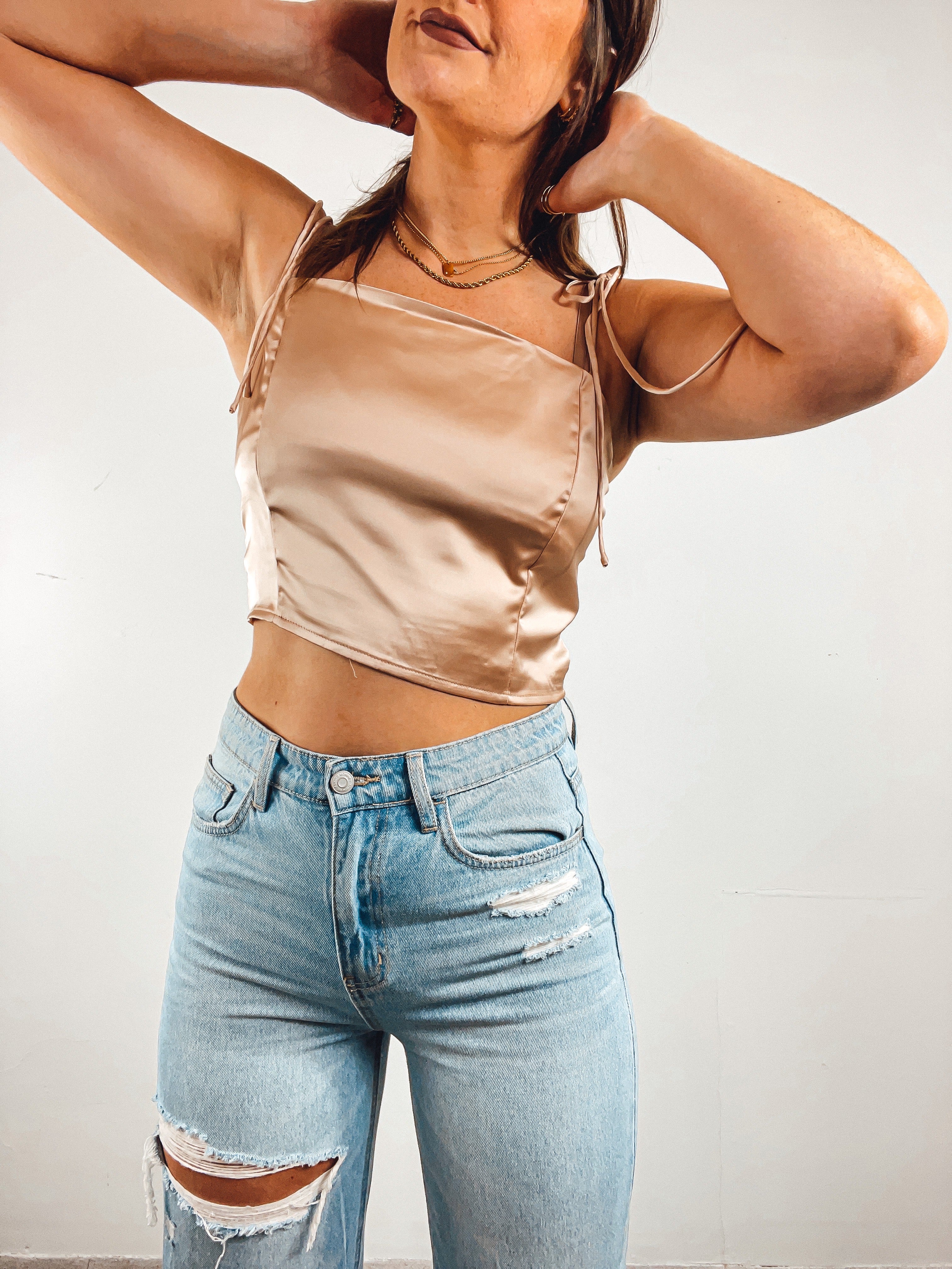 Satin Tank with Tie Detail