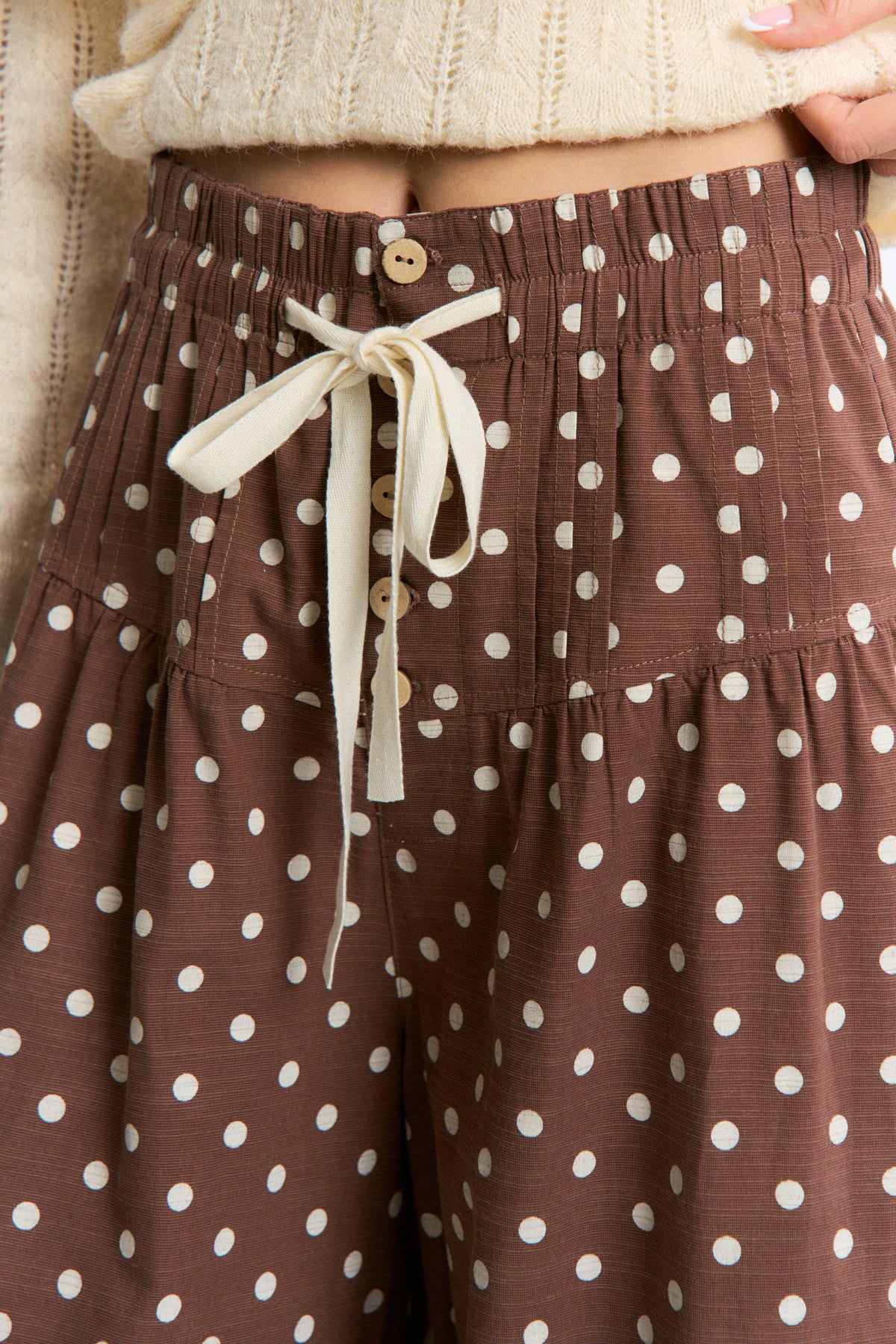 Polka Dot Wide Leg Pants with Elastic Waist
