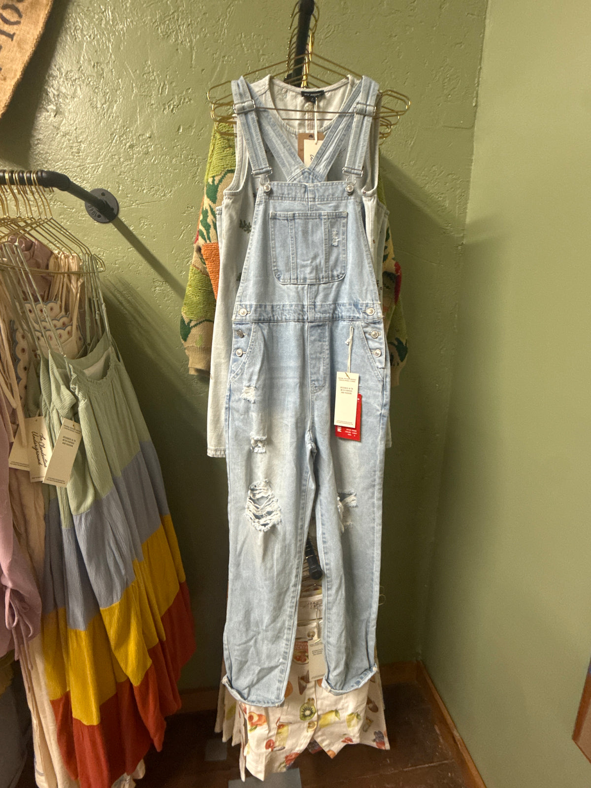 Retro Distressed Long Overalls