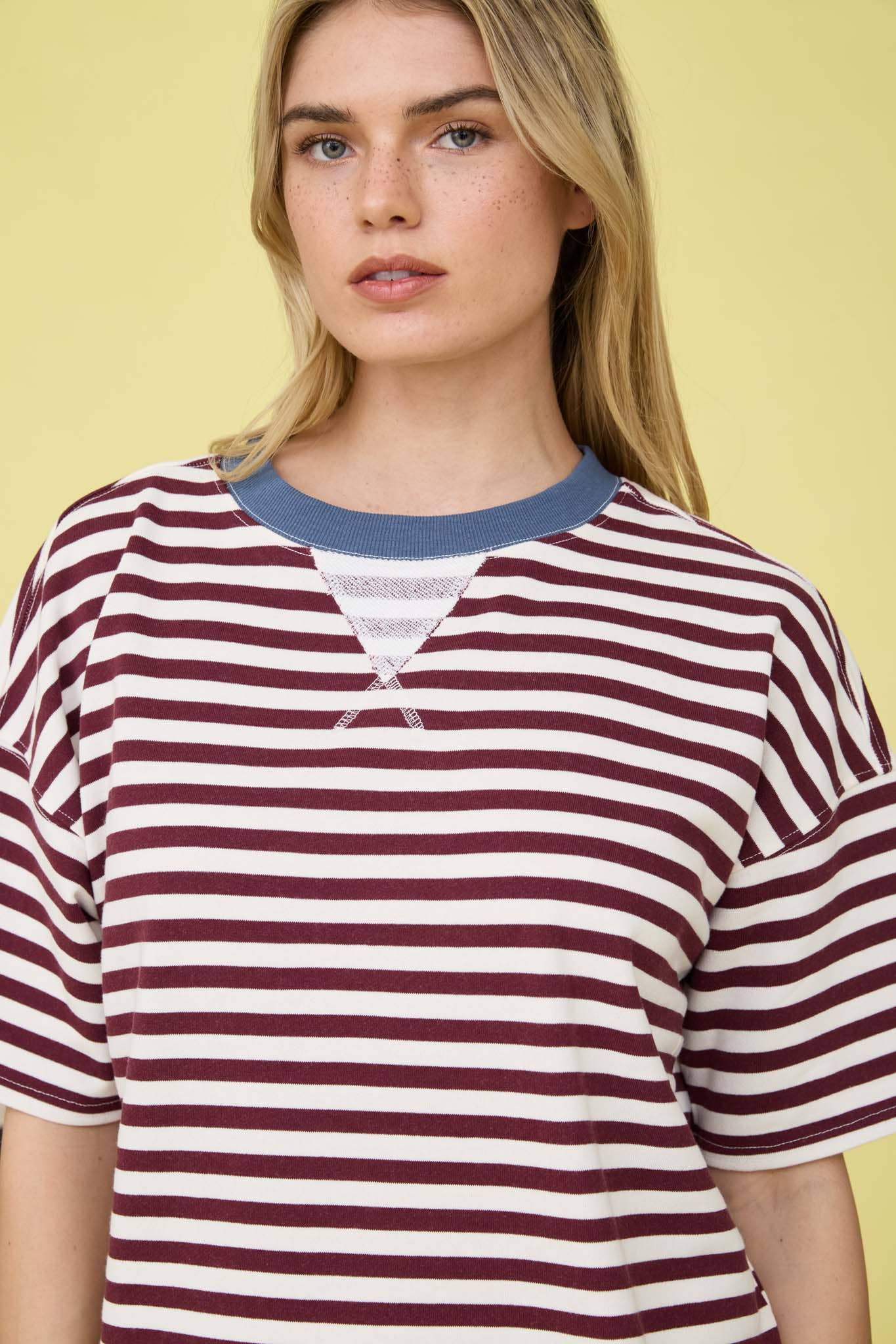 Striped Colorblock Short Sleeve Knit T-Shirt