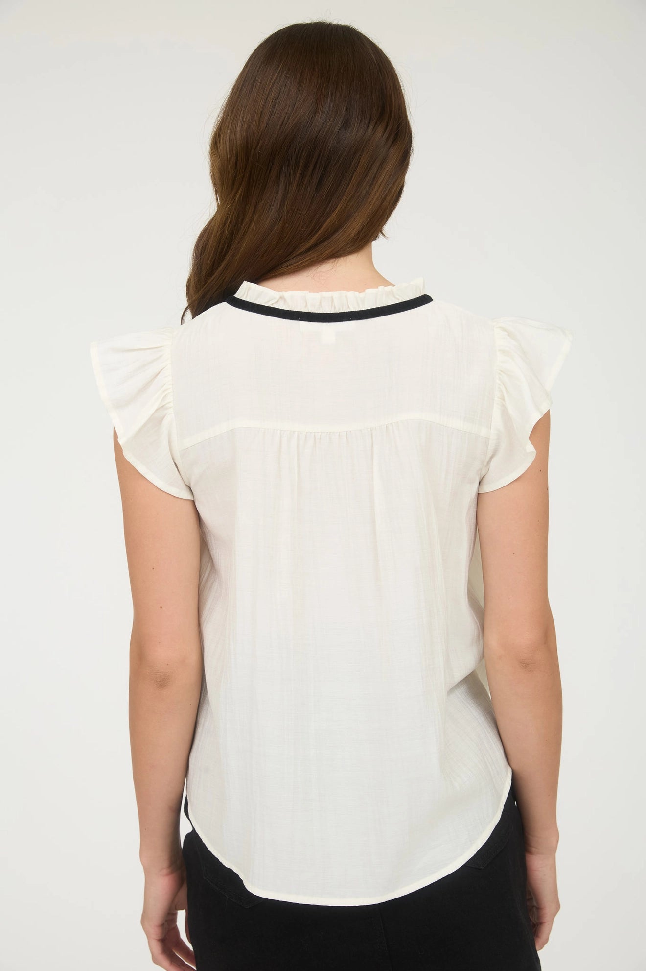 White Ruffle Bow Detail Blouse