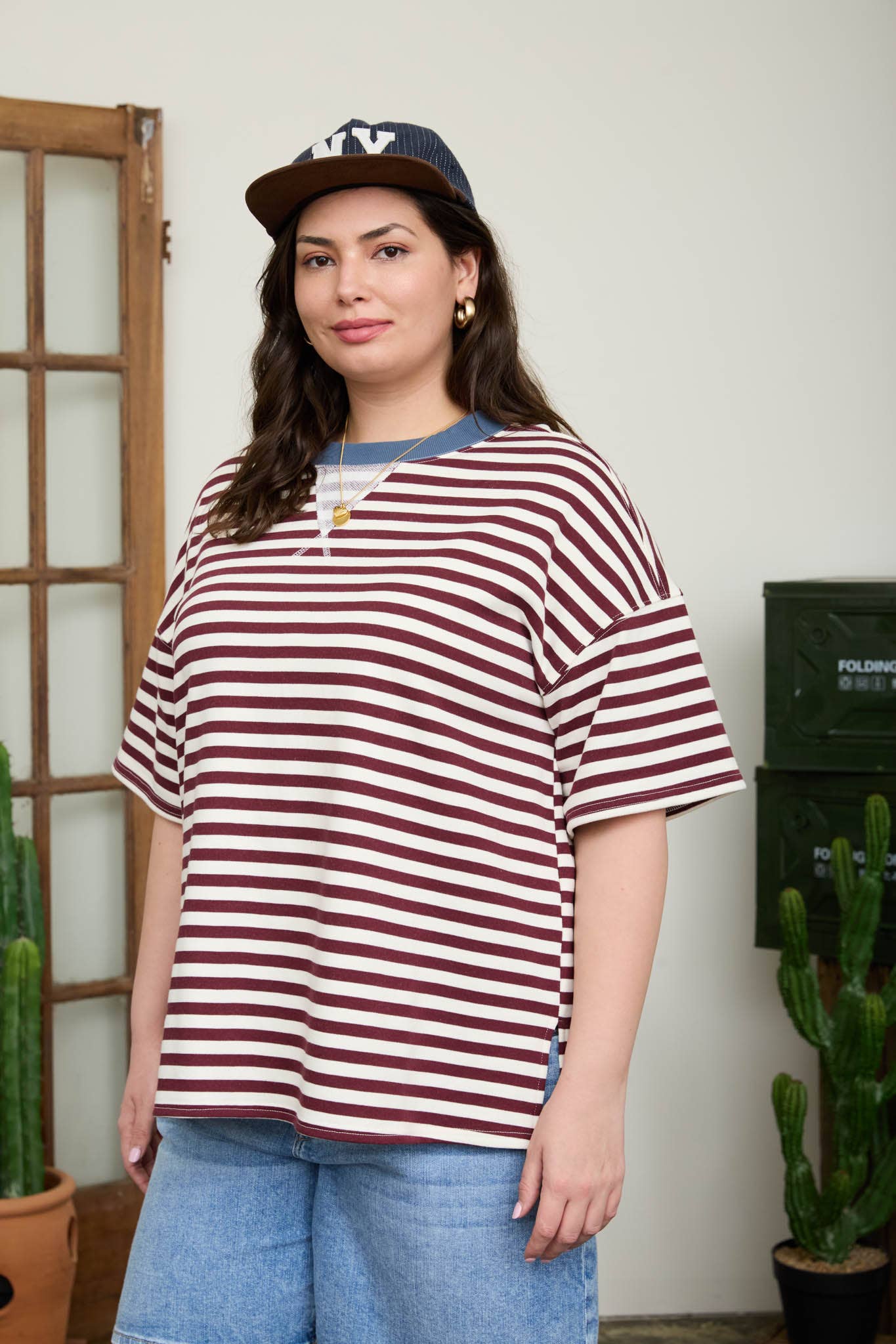 Curvy Striped Colorblock Knit T-Shirt
