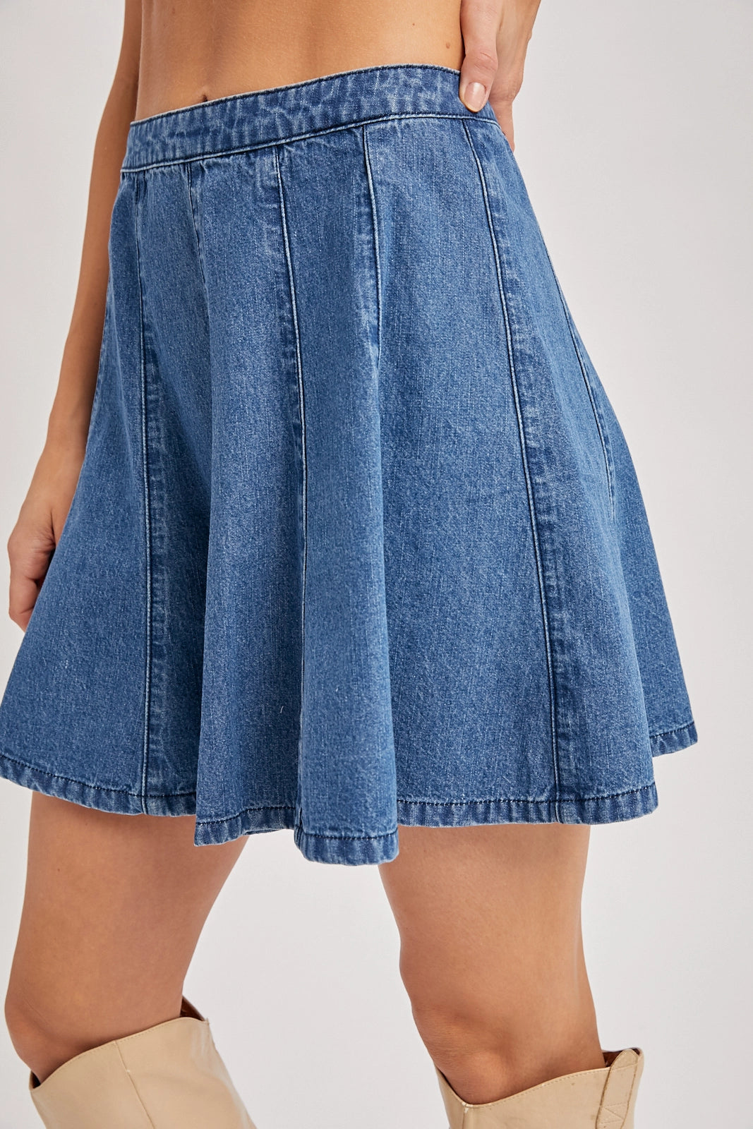 Denim Pleated Skirt