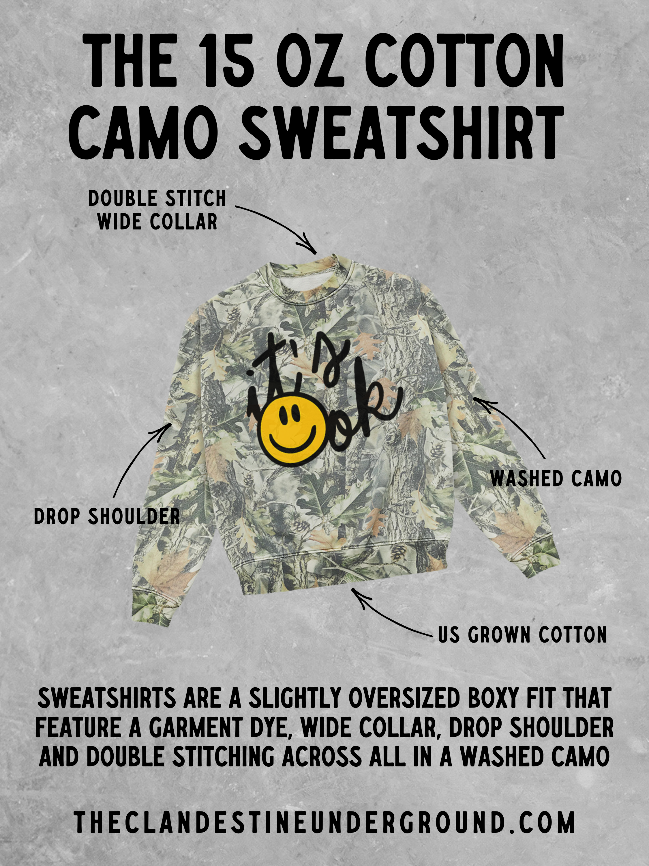 Underground Original Design: It's Ok, Camo Western Boxy Sweatshirt