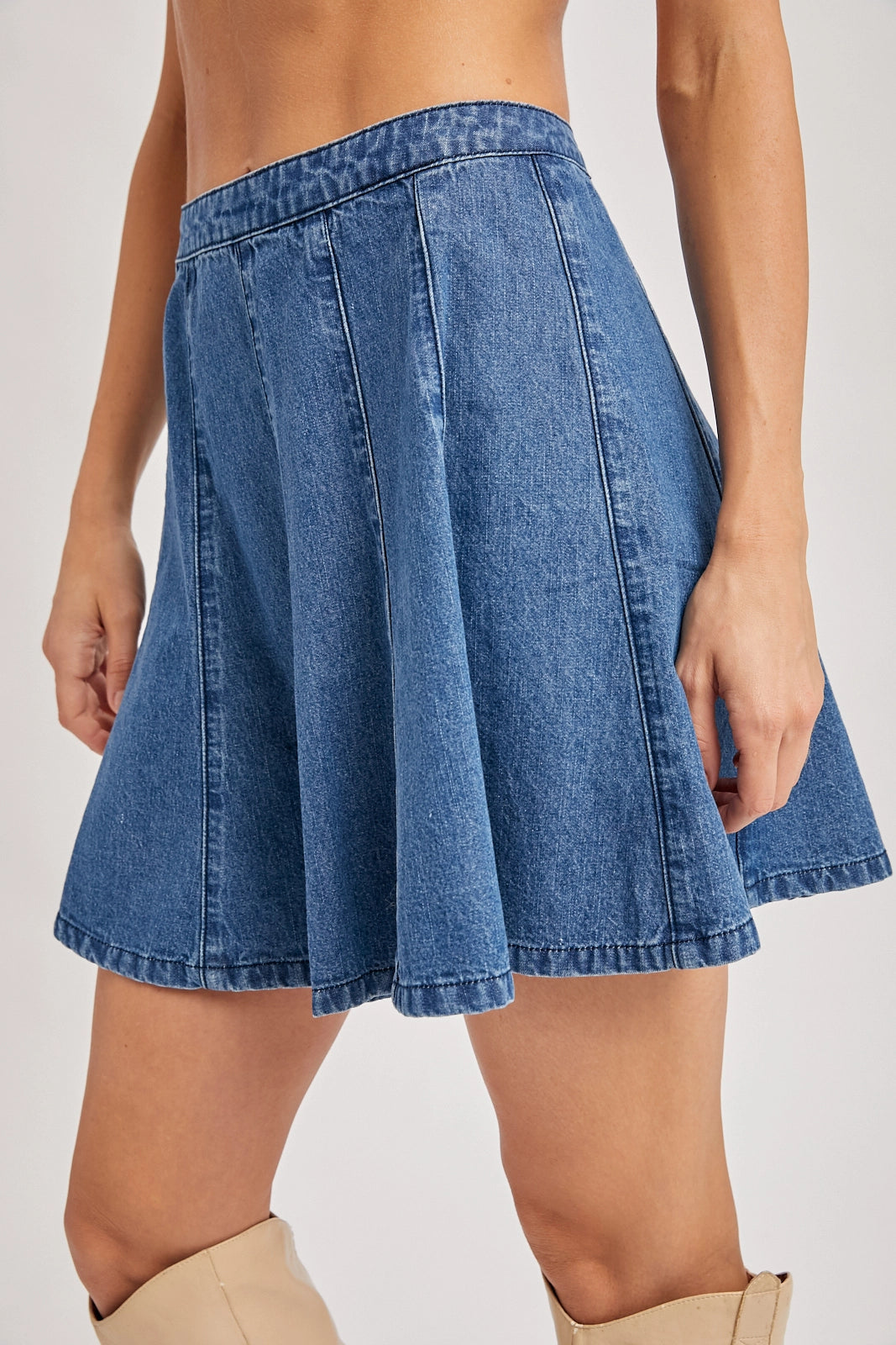 Denim Pleated Skirt