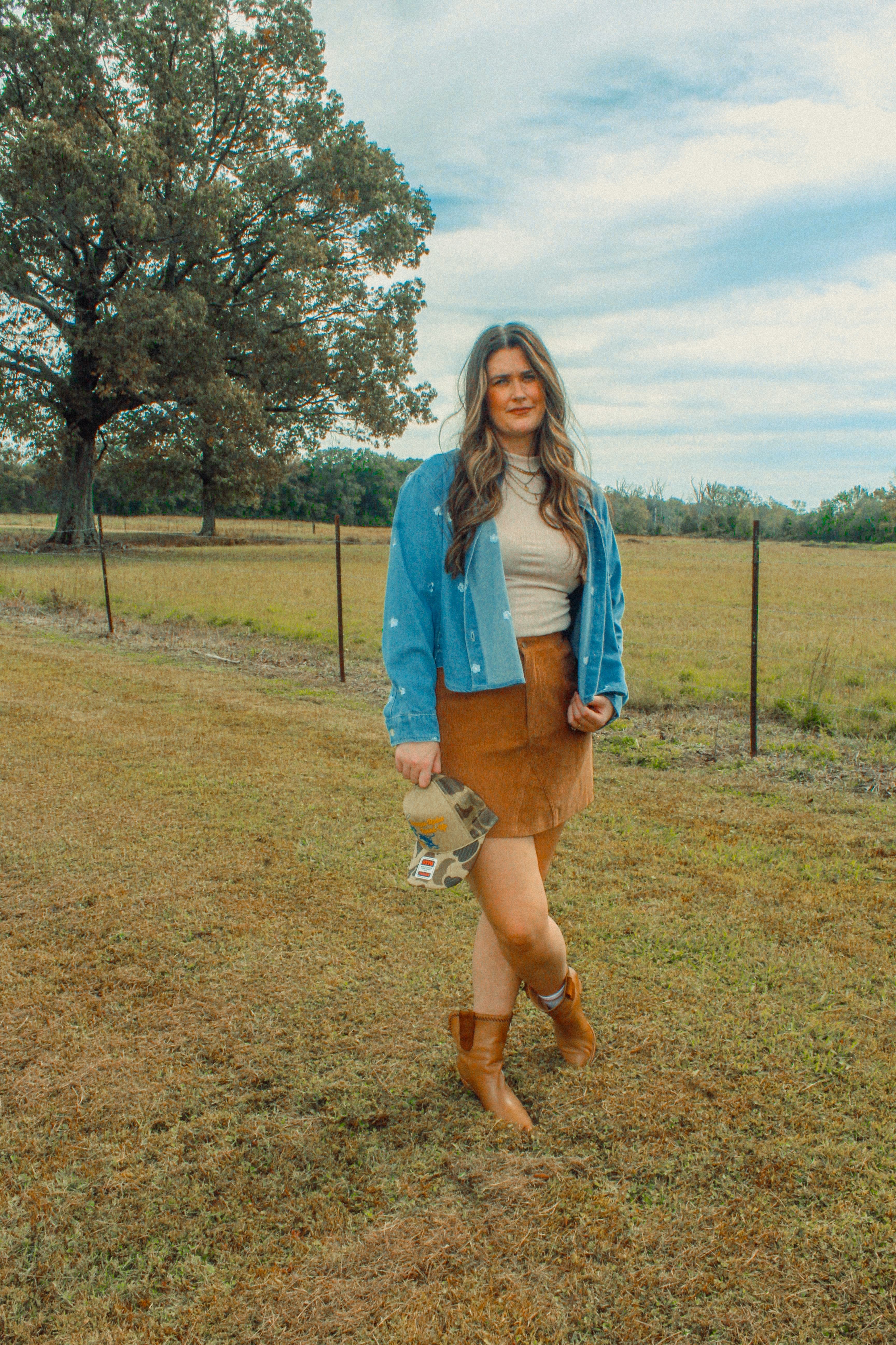 Embroidered Flower Denim Button Down Shirt