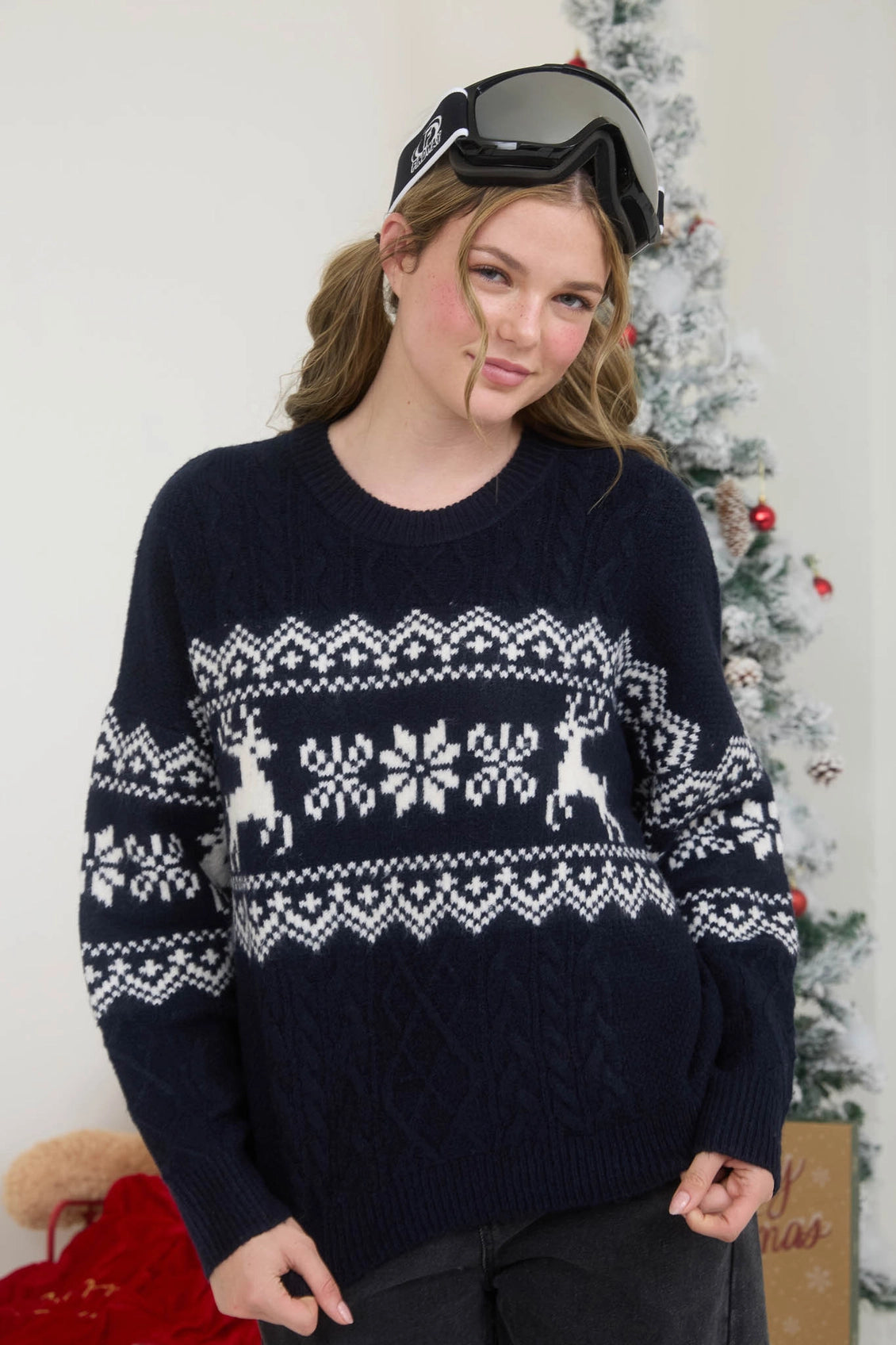 Snowflake Deer Cable Knit Sweater