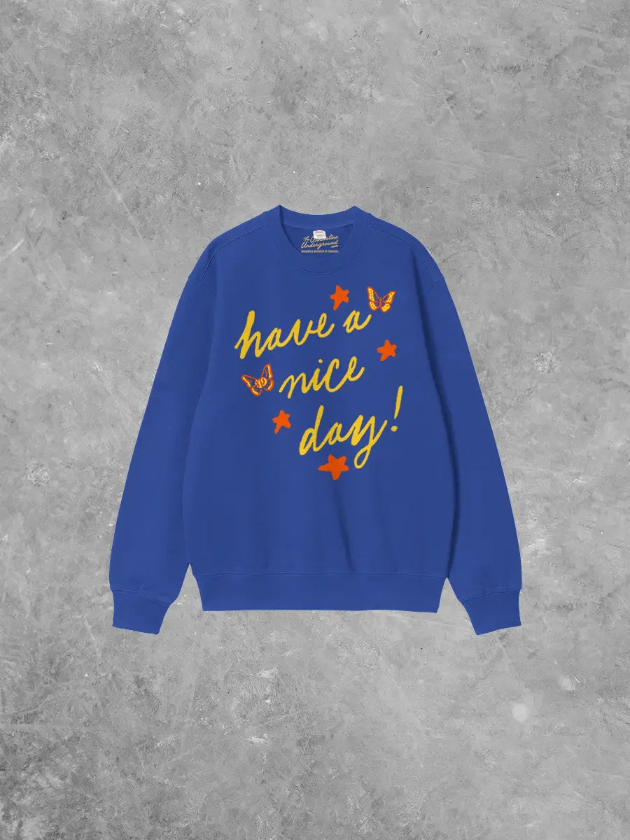 Underground Original Design: Have a Nice Day! Smile & Stars Boxy Cotton Sweatshirt