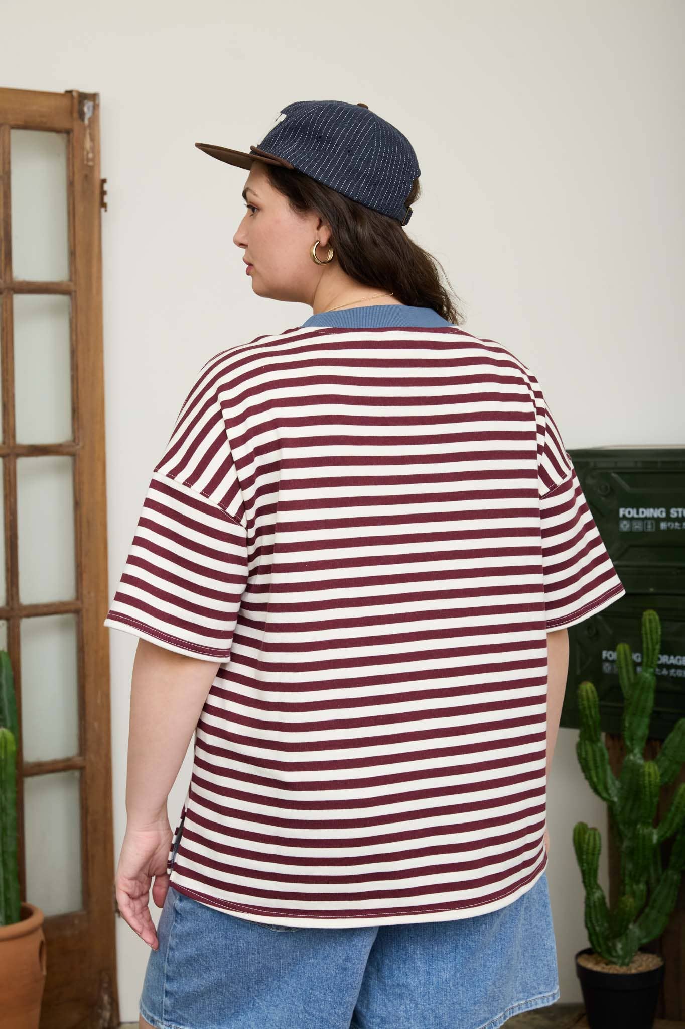 Curvy Striped Colorblock Knit T-Shirt