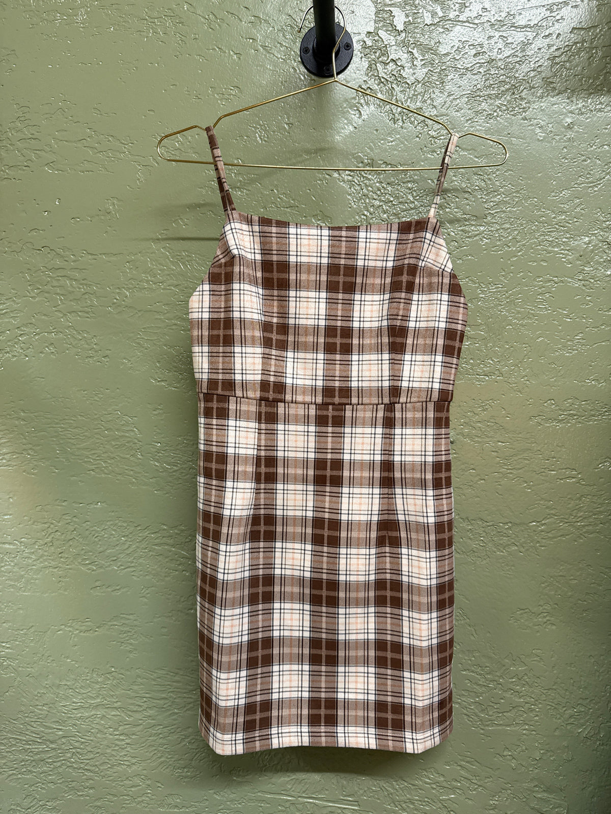 Brown Plaid Sleeveless Mini Dress