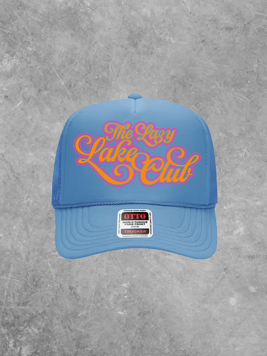 Underground Original Design: Lazy Lake Days Club, Pink & Orange Summer Trucker Hat