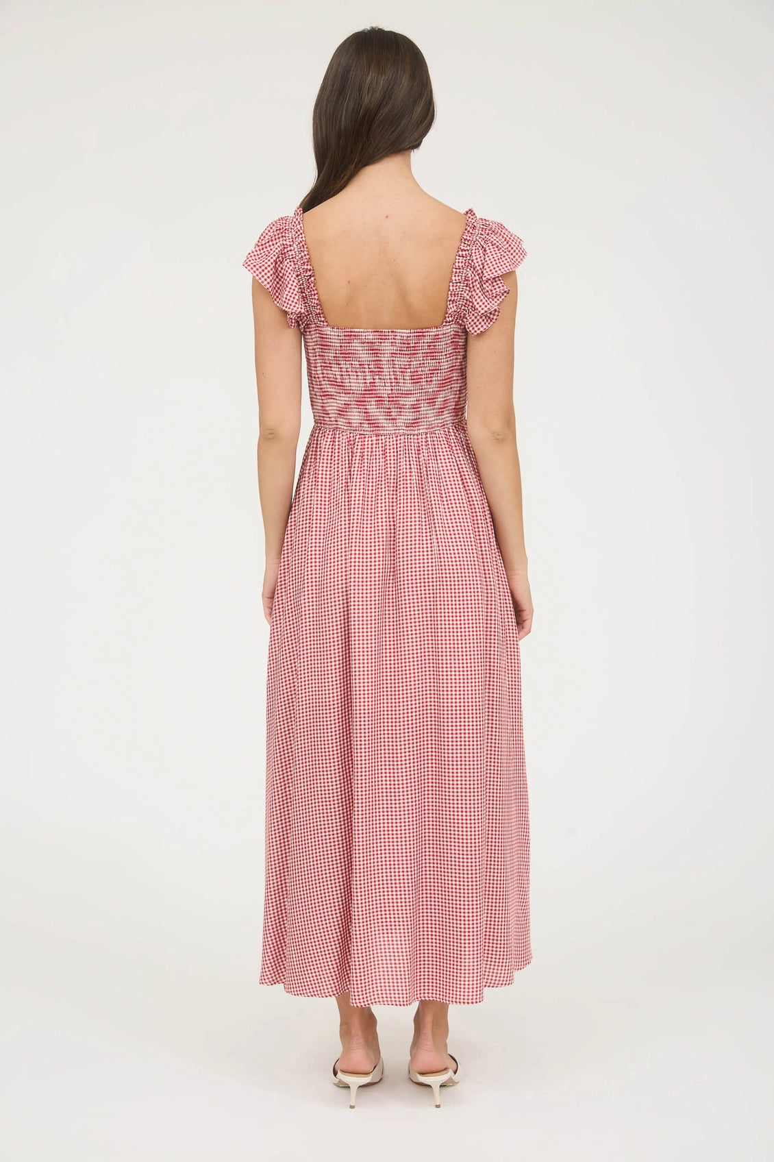 Red Gingham Bow Detail Christmas Maxi Dress