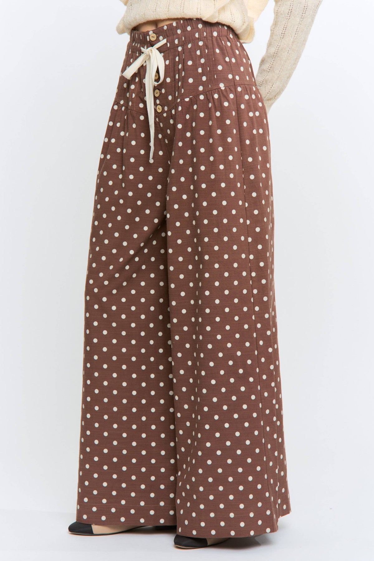 Polka Dot Wide Leg Pants with Elastic Waist