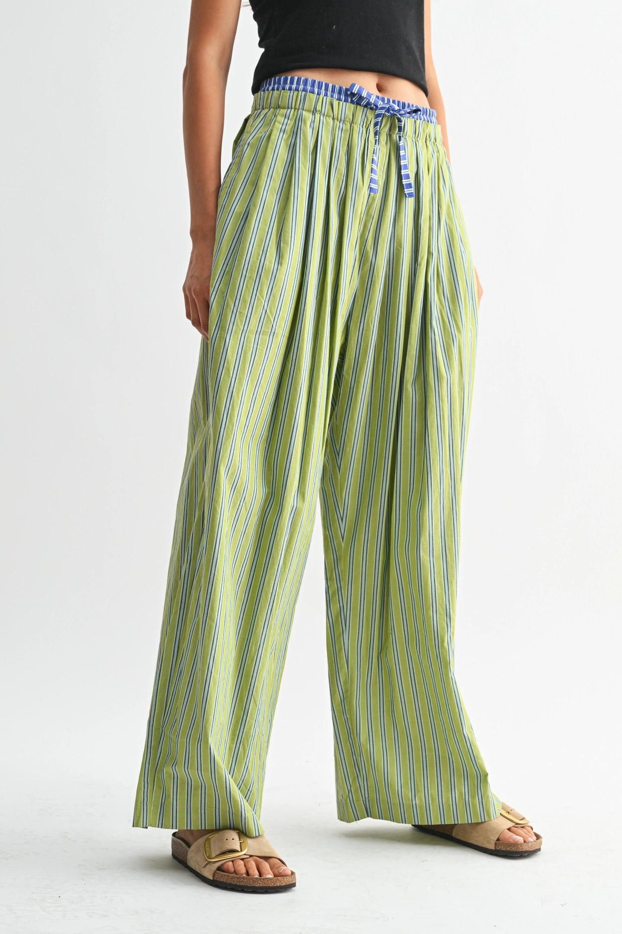 Striped Wide Leg Cotton Trousers