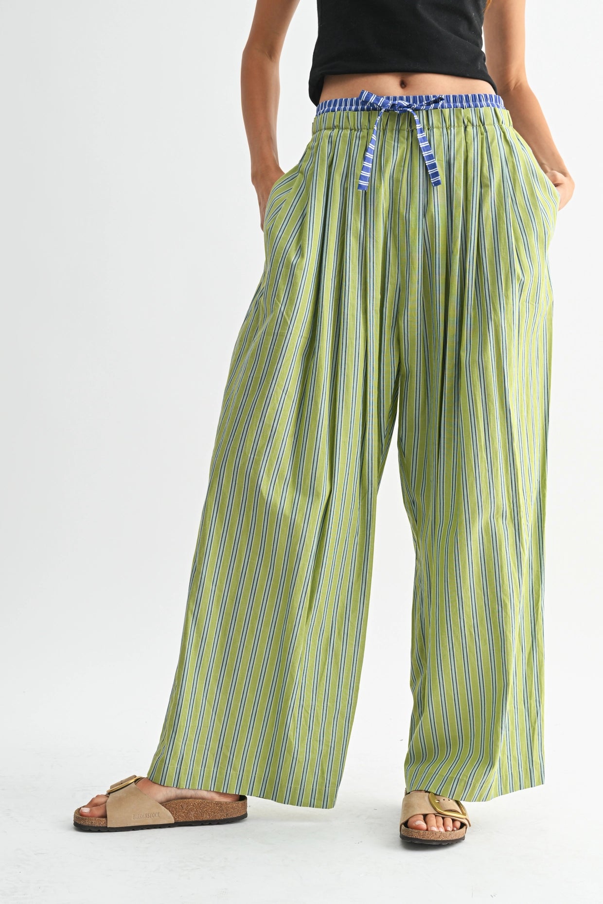 Striped Wide Leg Cotton Trousers