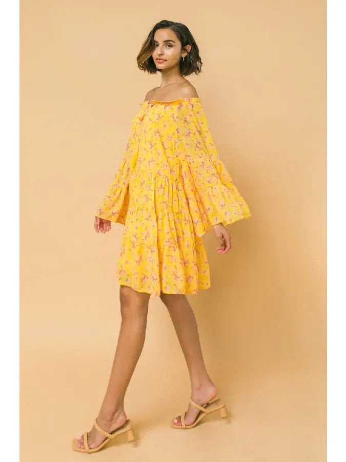 70's Floral Off The Shoulder Dress