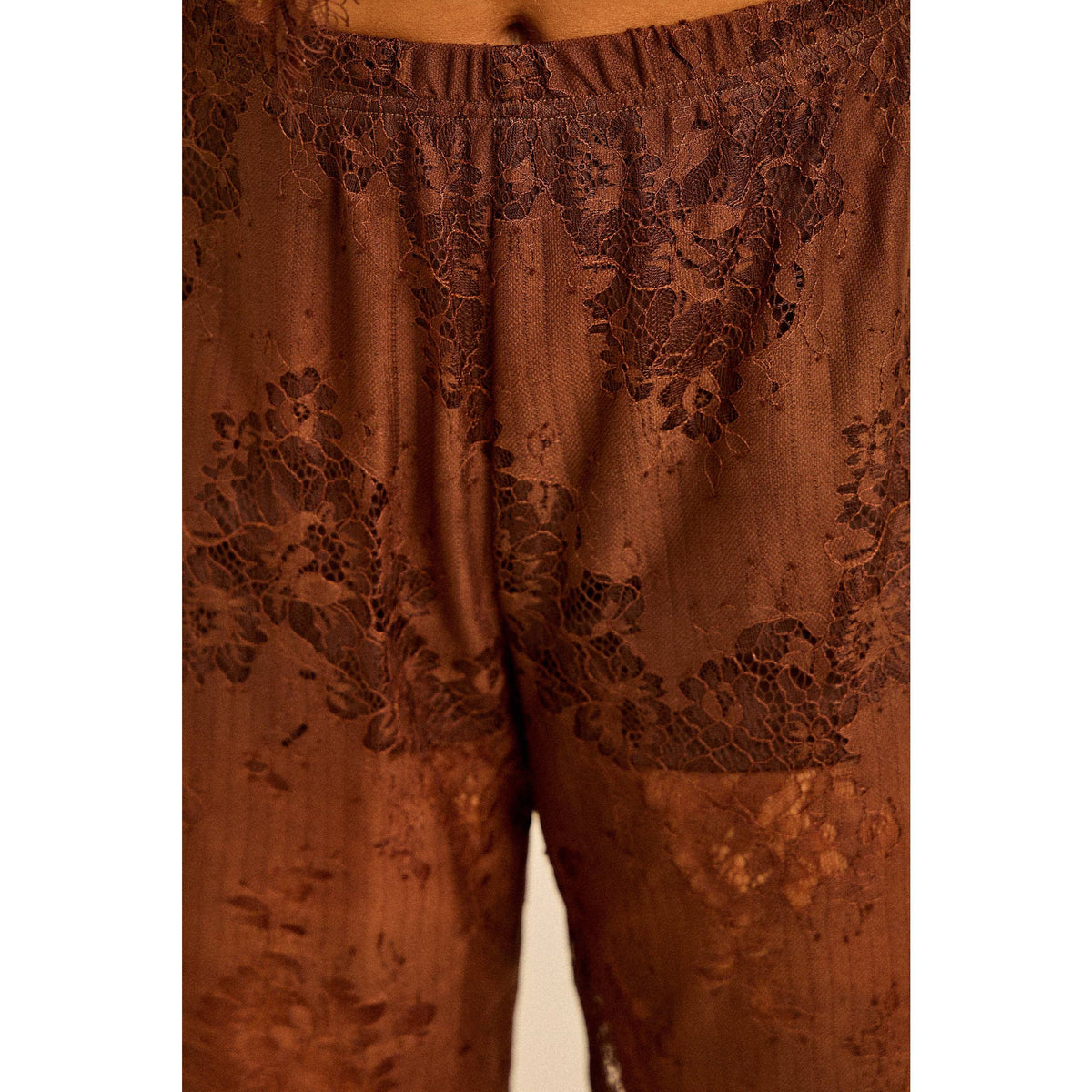 Satin Lace Trim Cami and Pants Set