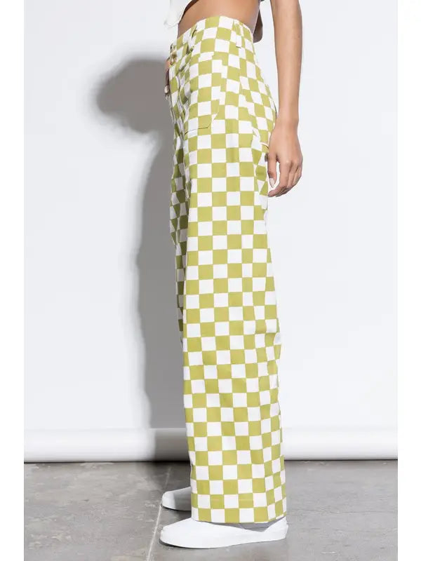 Green Checkerboard Wide Leg Jeans