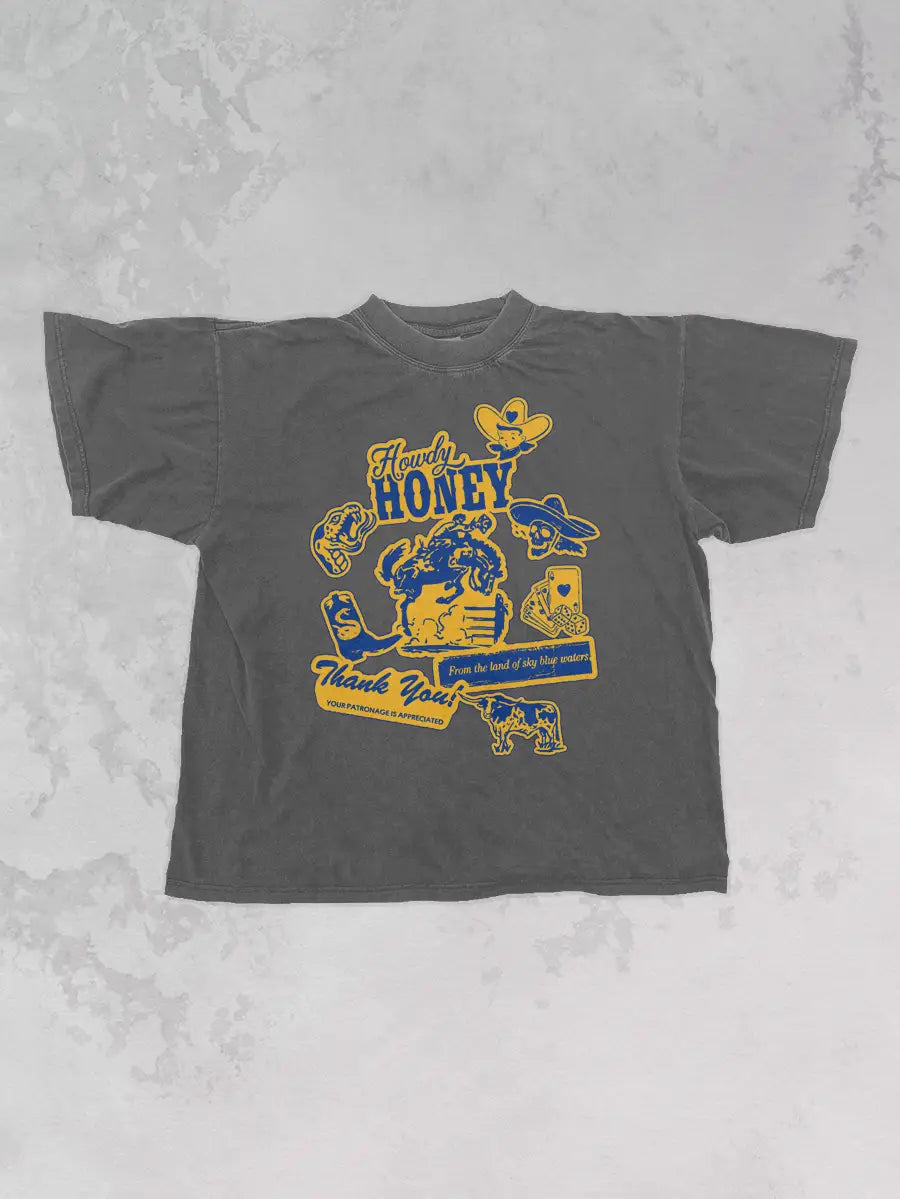 Underground Original Design: Howdy Honey, Western Collage Boxy Cotton TShirt