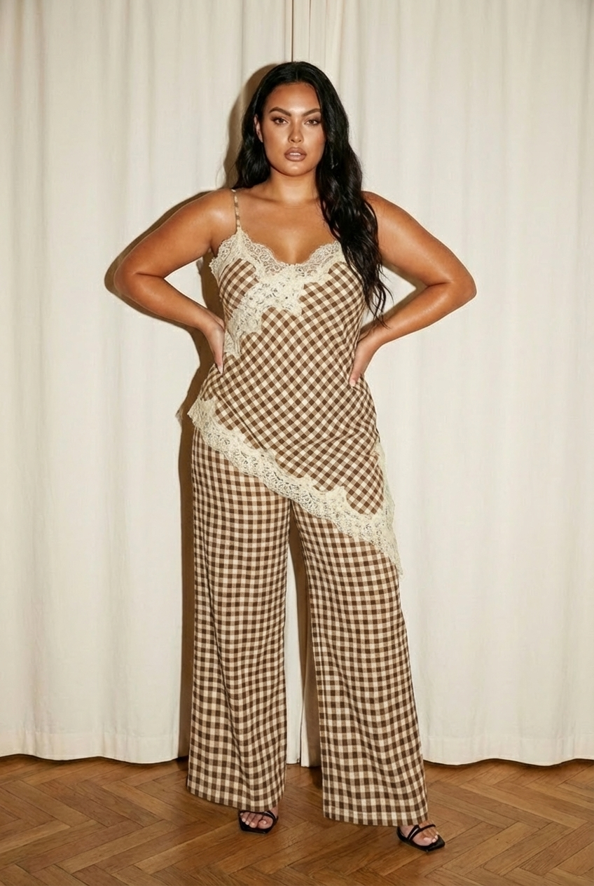 PLUS Gingham Lace Trim Set