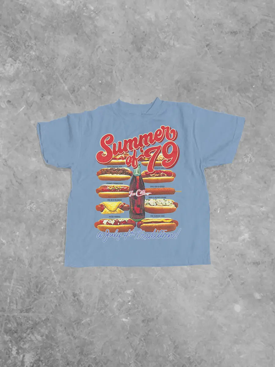 * KIDS * Summer of '79, Hot Dogs Kids Boxy T-Shirt
