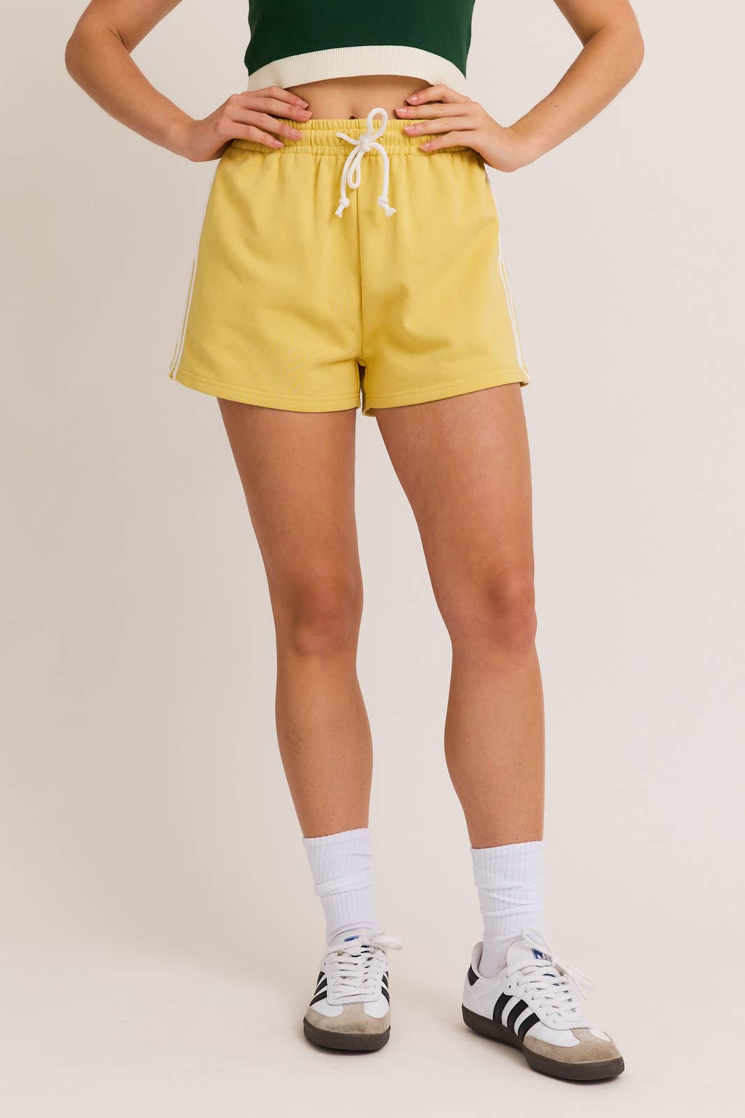 HIGH WAISTED SIDE STRIPES TRACK SHORTS
