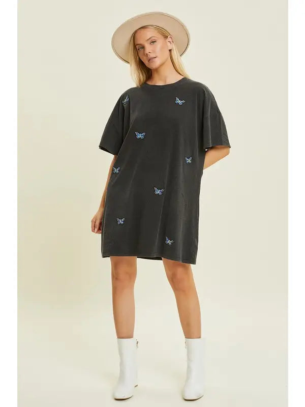 Butterfly Embellished T-Shirt Dress