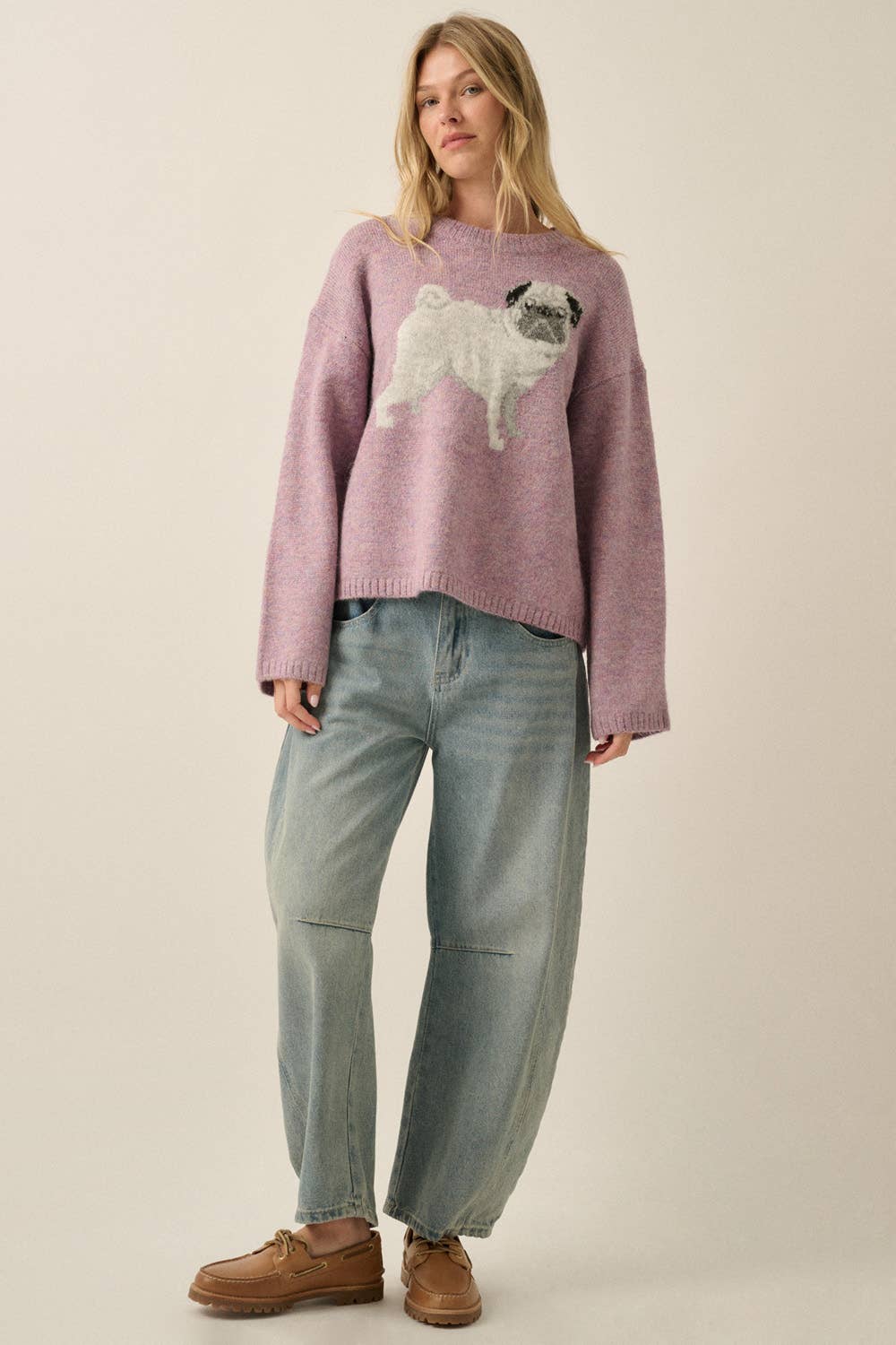 Pug Dog Solid Knit Relaxed-Fit Sweater