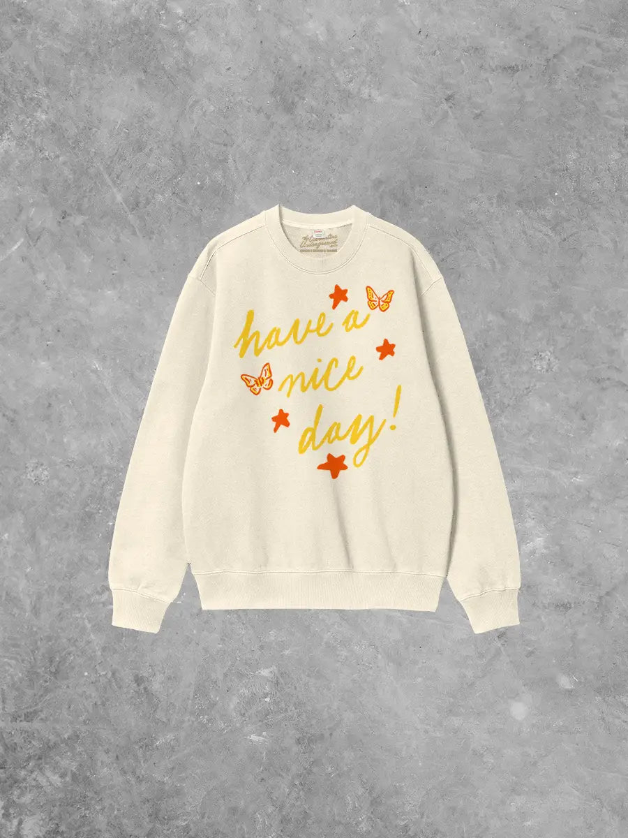 Underground Original Design: Have a Nice Day! Smile & Stars Boxy Cotton Sweatshirt