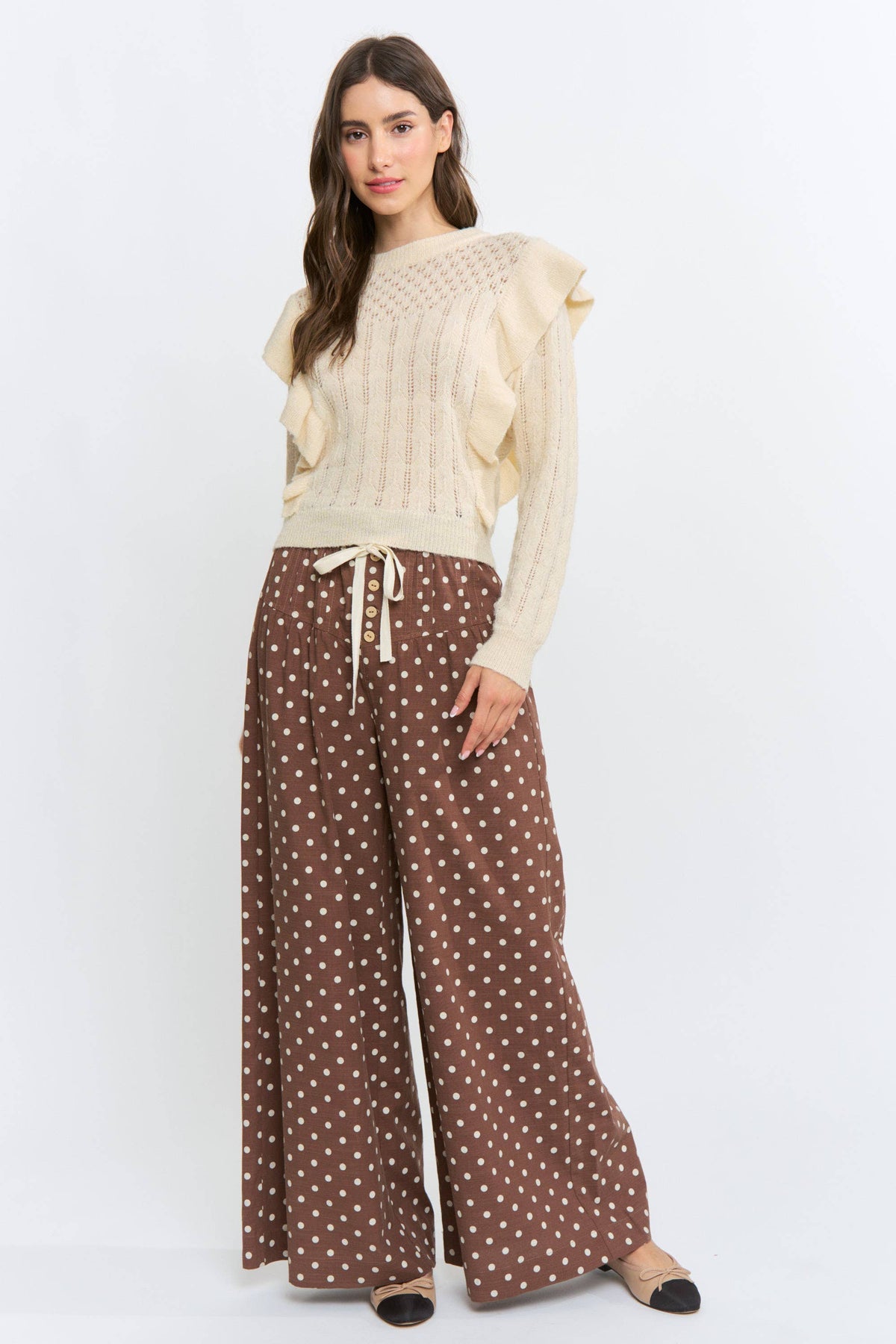 Polka Dot Wide Leg Pants with Elastic Waist