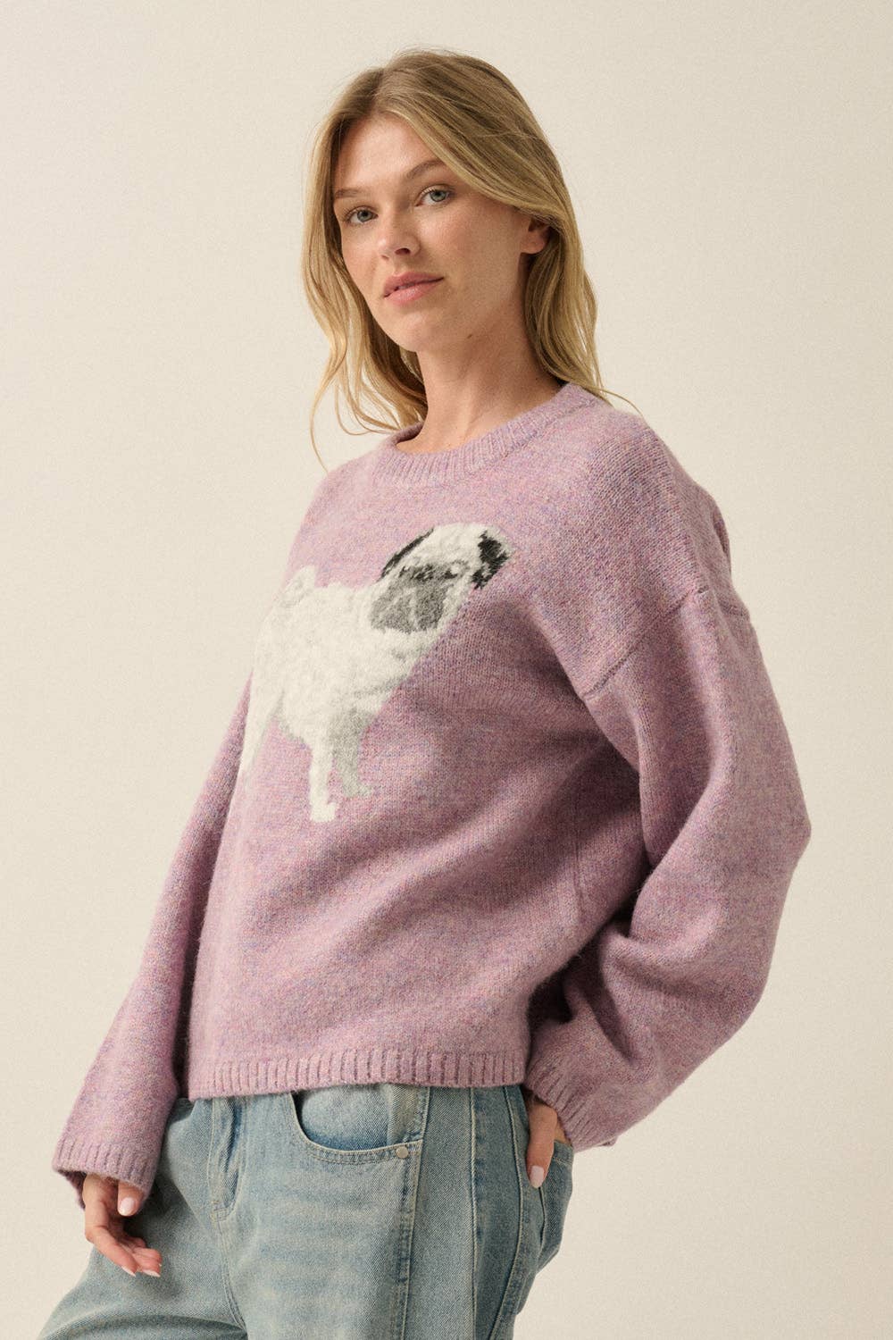 Pug Dog Solid Knit Relaxed-Fit Sweater