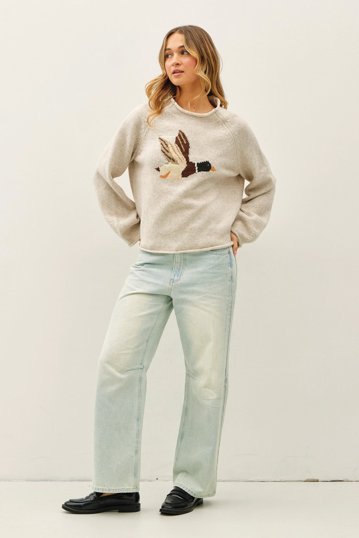 Duck Motif Roll Neck Knit Sweater