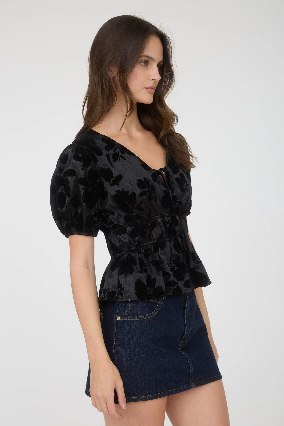 Crushed Velvet Bow Front Blouse