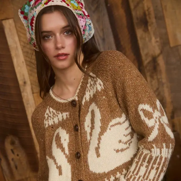 Light Brown Swan Button Front Cardigan