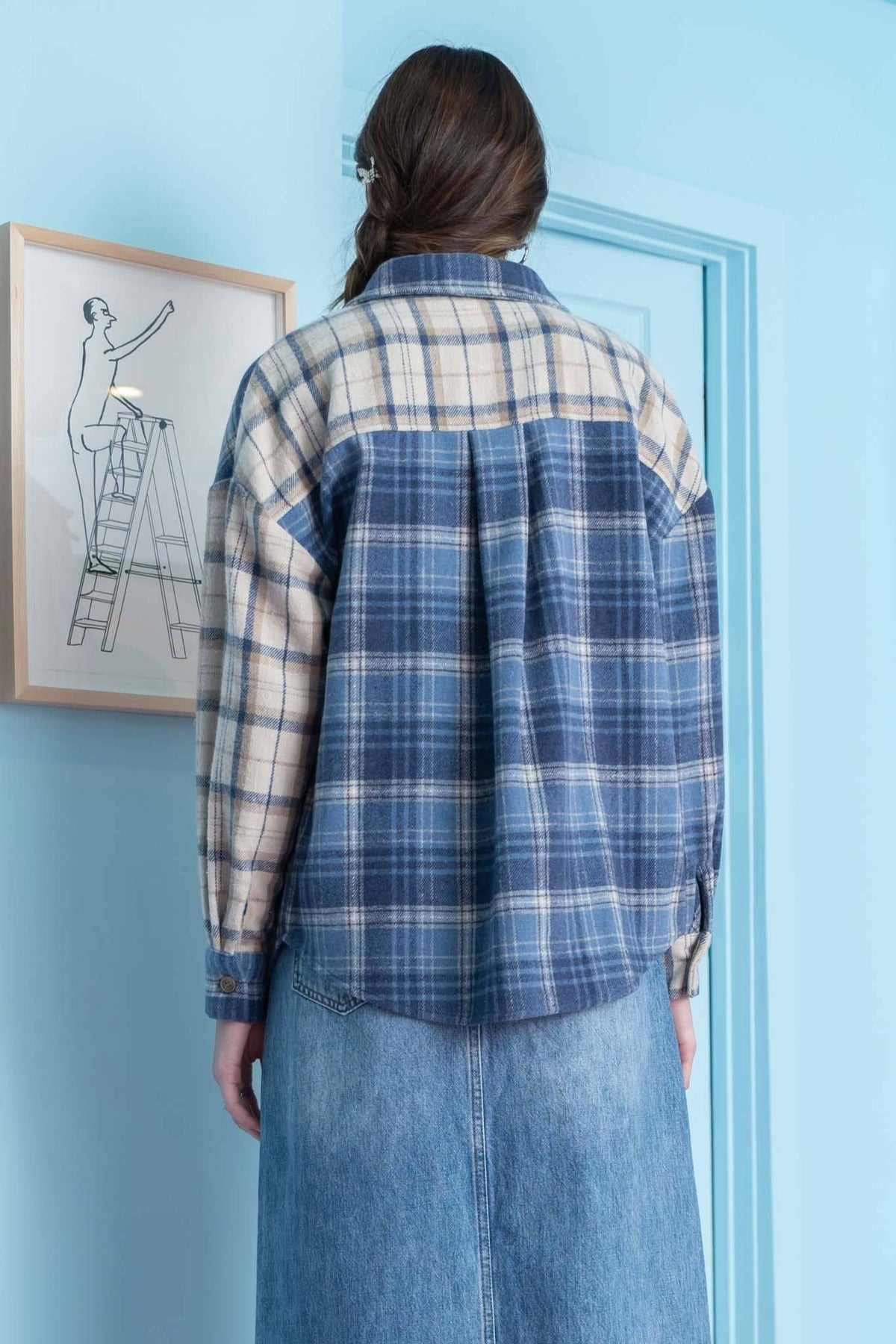 Blue Plaid Boxy Button Down Flannel