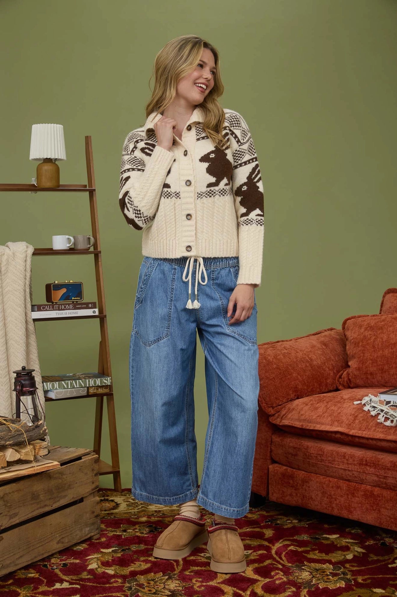 Cream Jacquard Bunny Button Front Cardigan