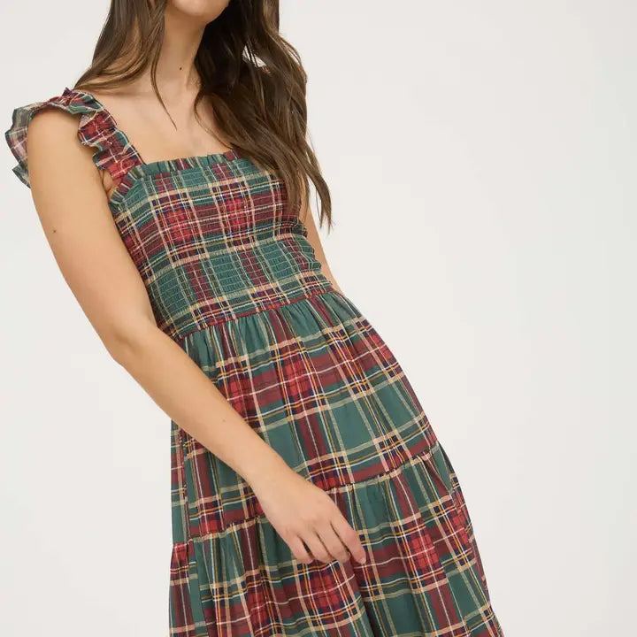 Smocked Christmas Plaid Maxi Dress