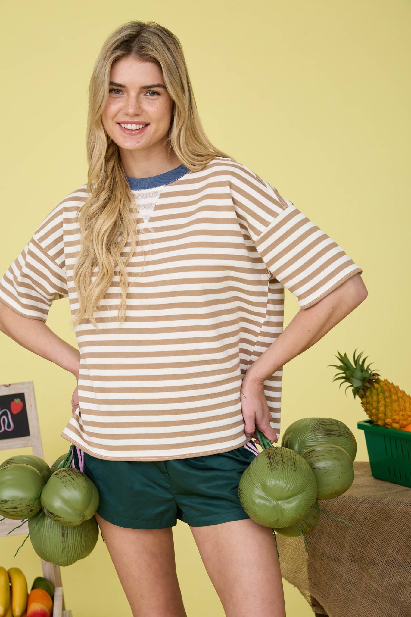 Striped Colorblock Short Sleeve Knit T-Shirt