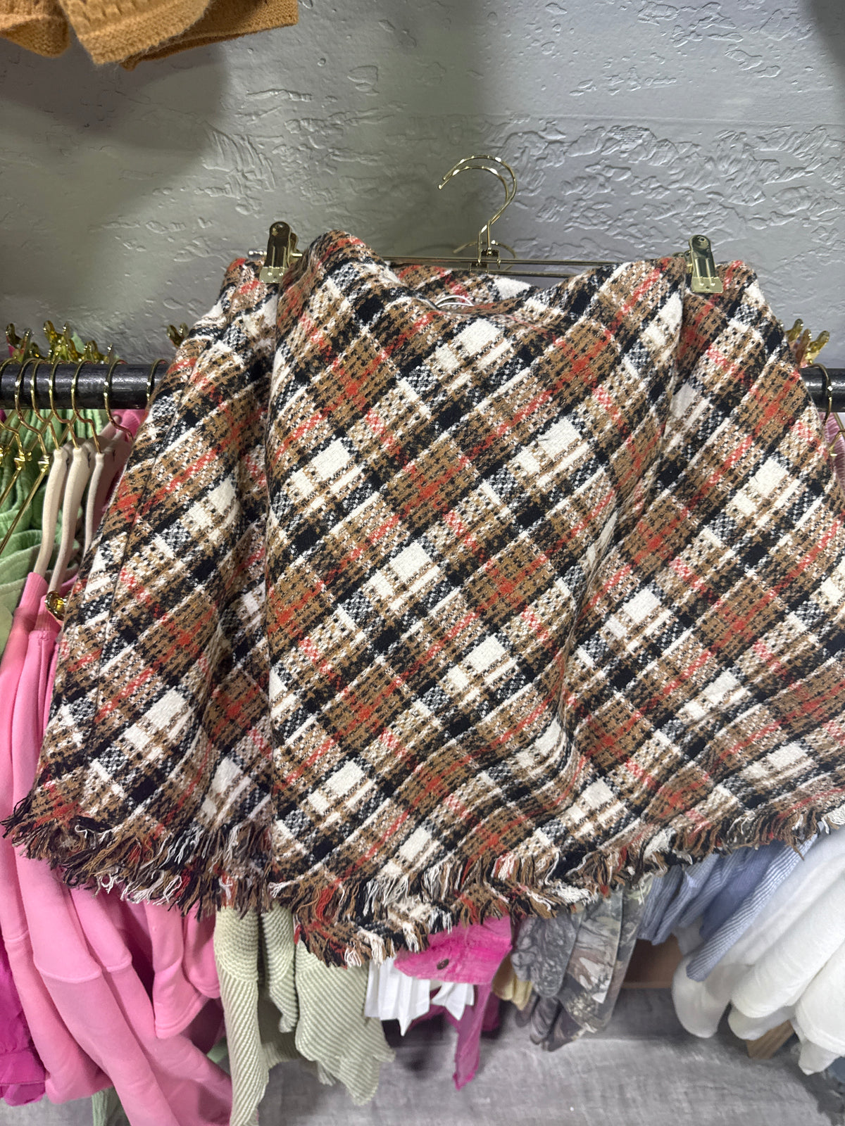 Brown & Red Plaid Tweed Skirt | Curvy