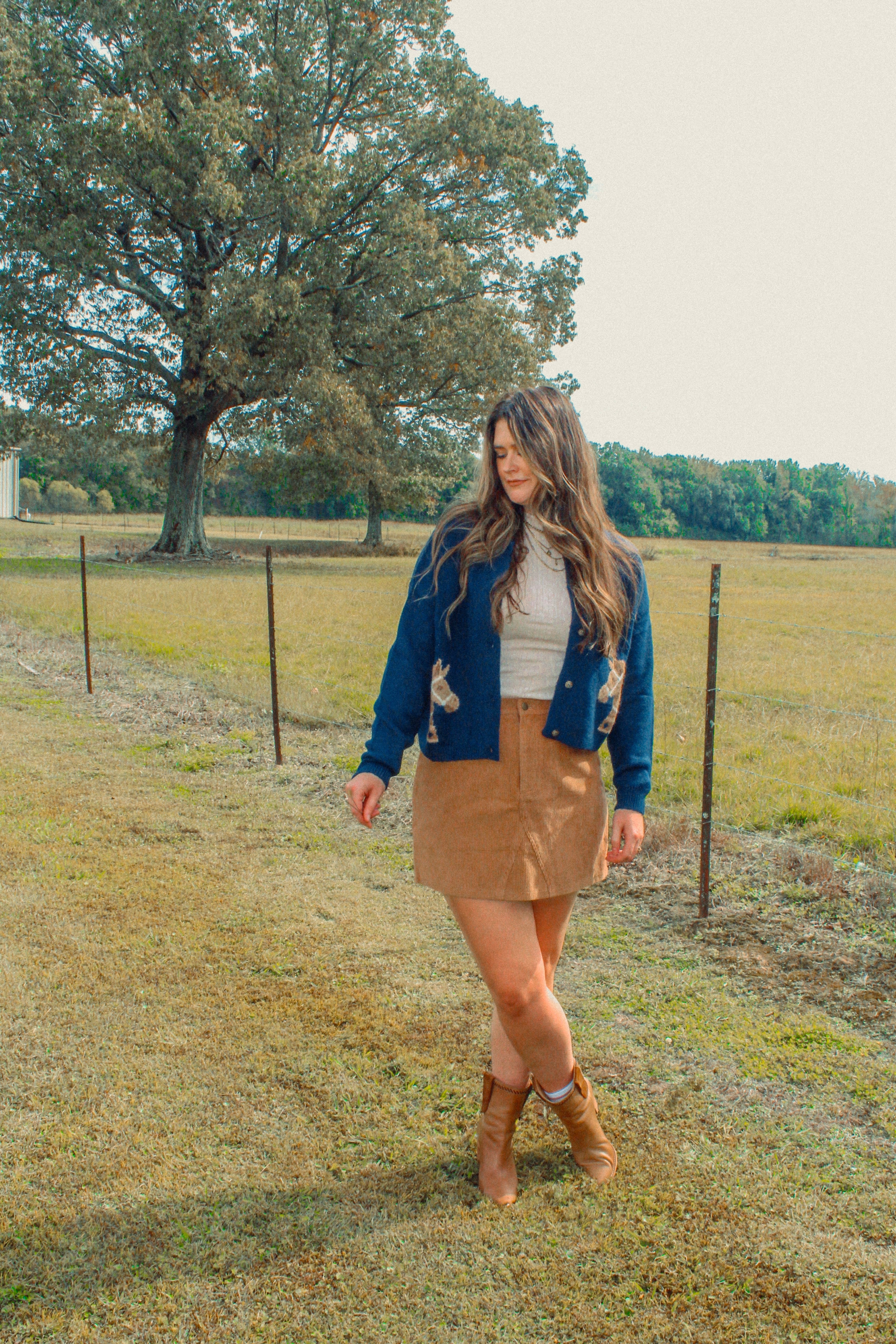 Navy Horse Button Front Cardigan