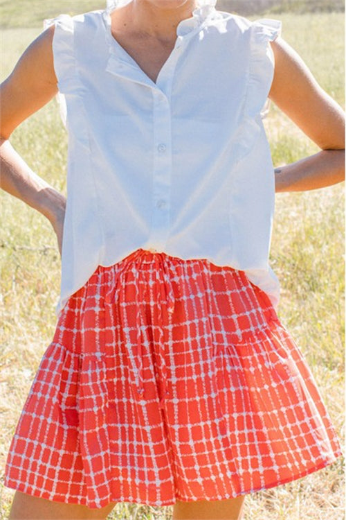 Flowy Red & White Check Shorts