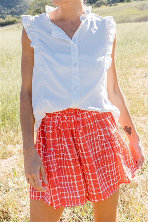 Flowy Red & White Check Shorts