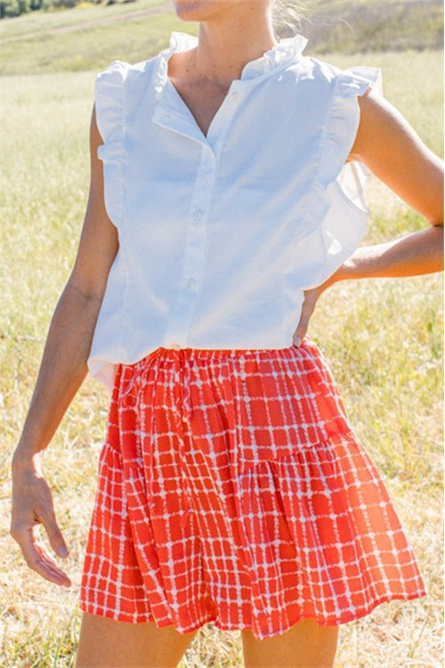 Flowy Red & White Check Shorts